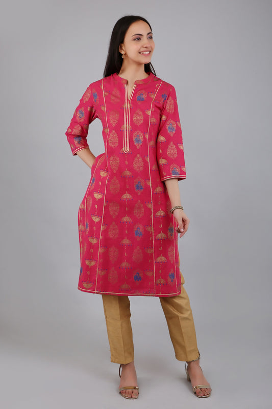 VAPPS Cotton Printed Kurta for Women and Girls - Pink