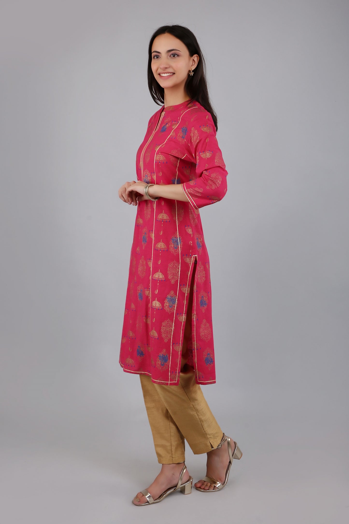 VAPPS Cotton Printed Kurta for Women and Girls - Pink