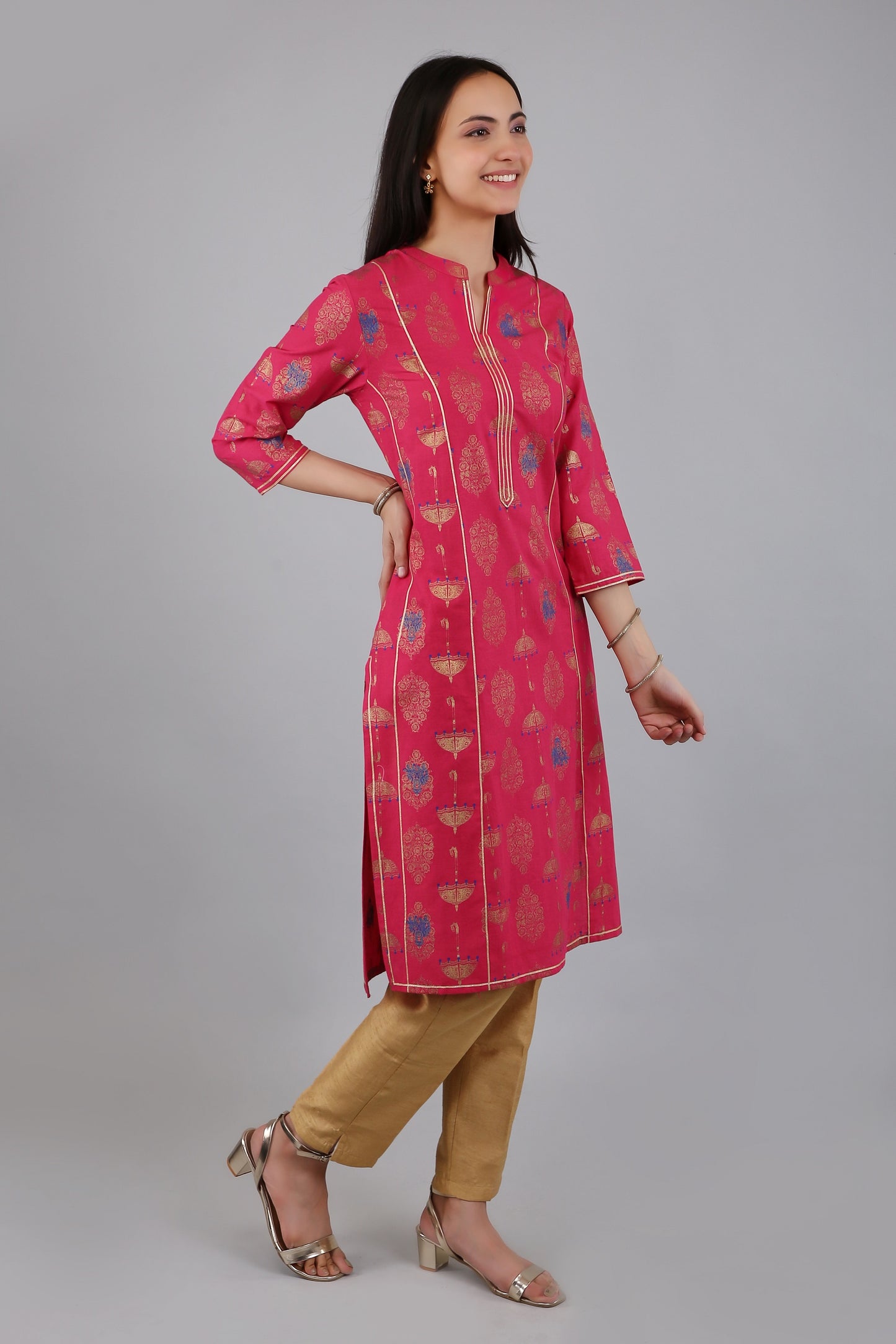 VAPPS Cotton Printed Kurta for Women and Girls - Pink