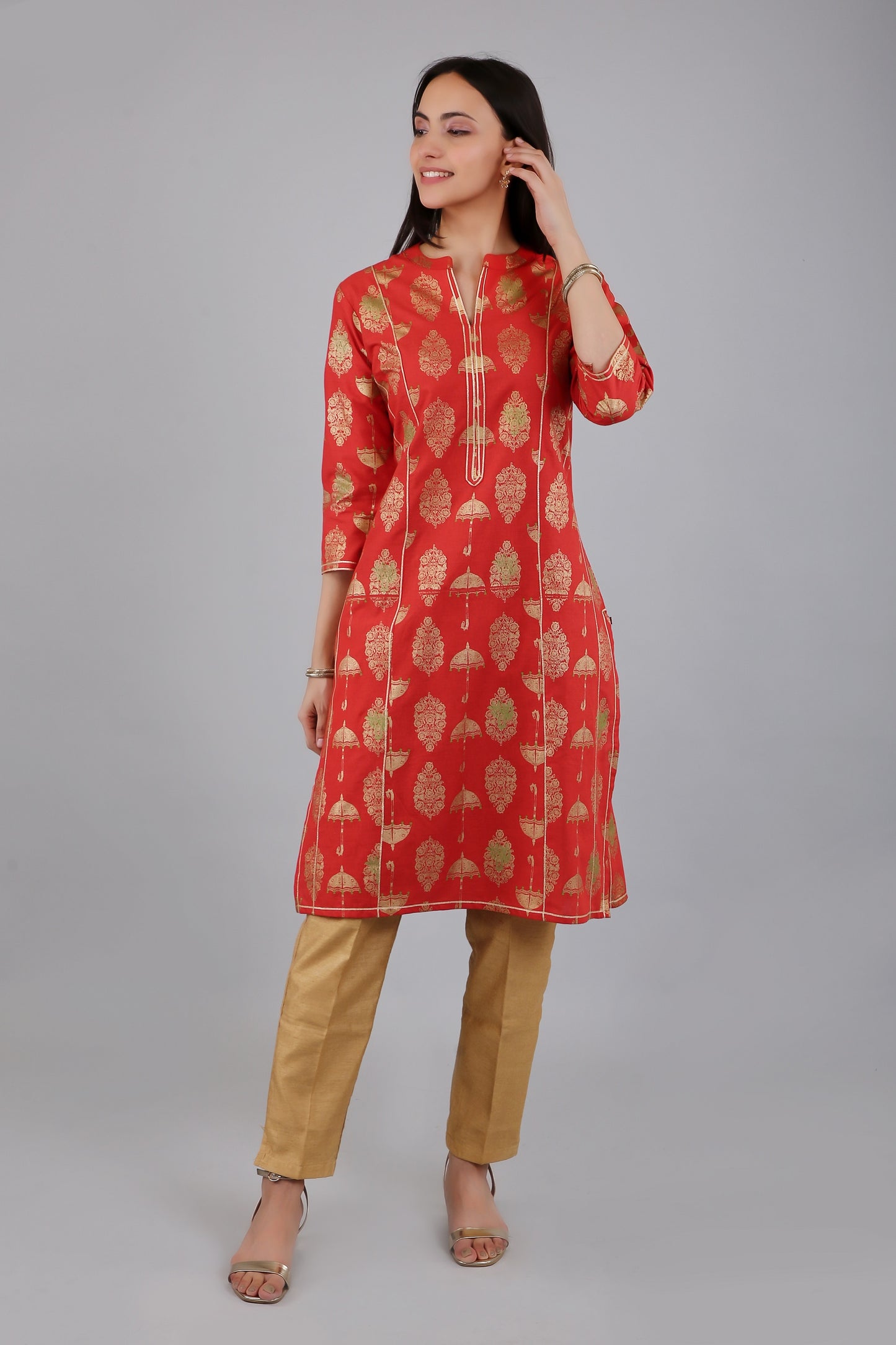 VAPPS Cotton Printed Kurta for Women and Girls - Red