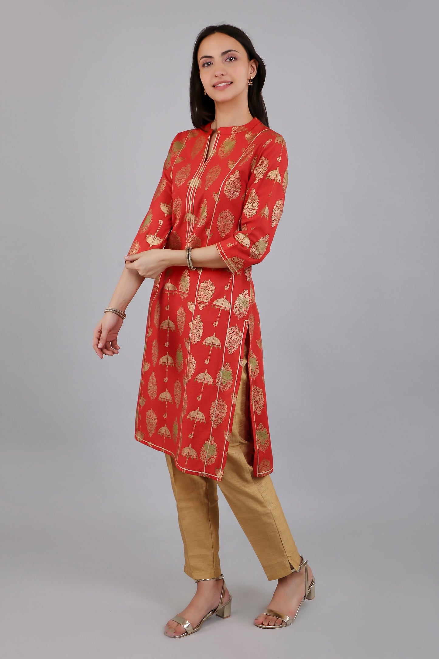 VAPPS Cotton Printed Kurta for Women and Girls - Red