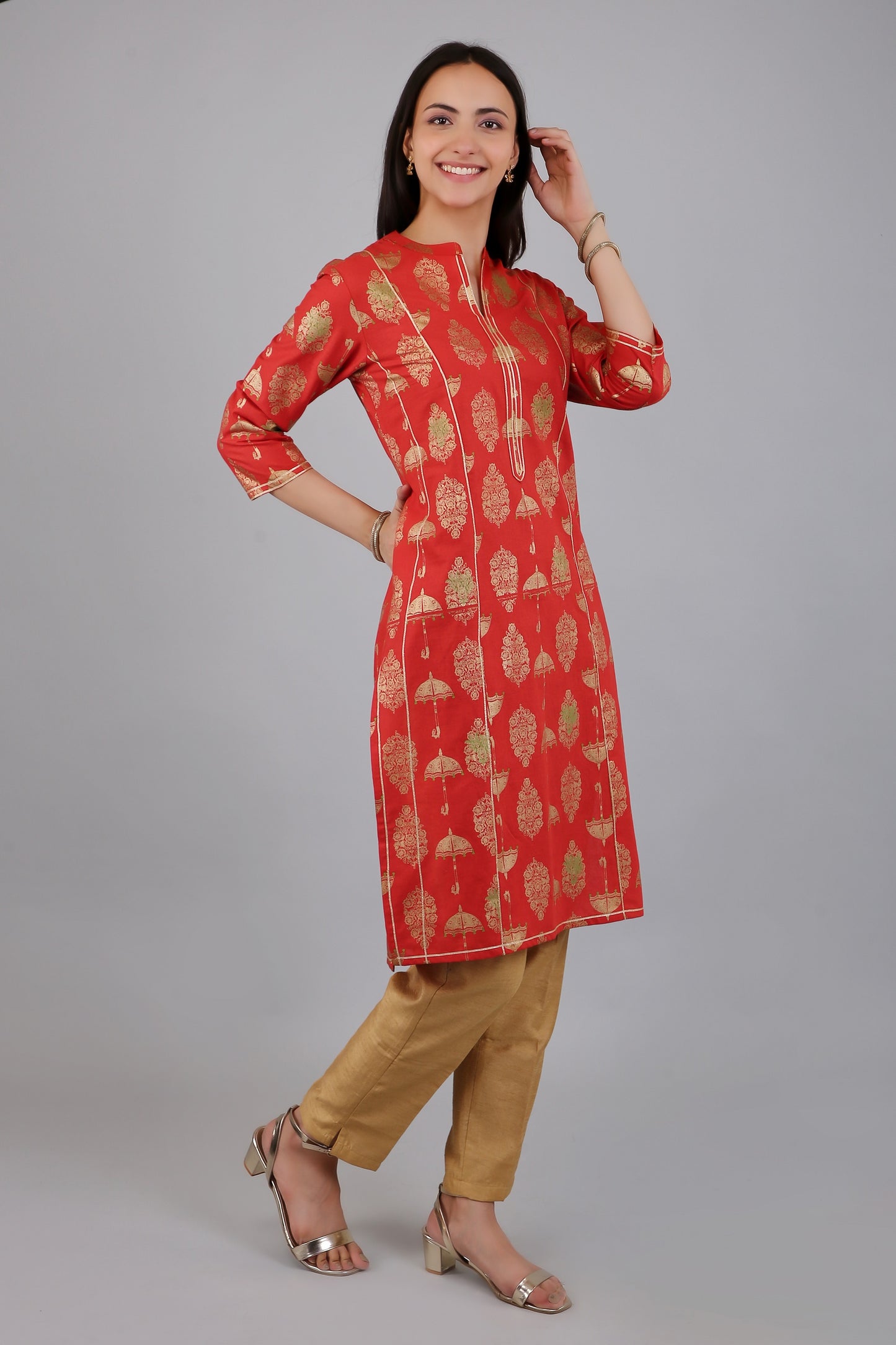 VAPPS Cotton Printed Kurta for Women and Girls - Red