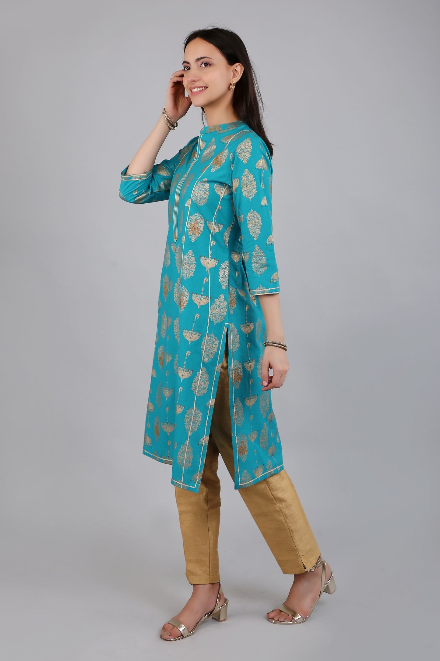 VAPPS Cotton Printed Kurta for Women and Girls - Blue