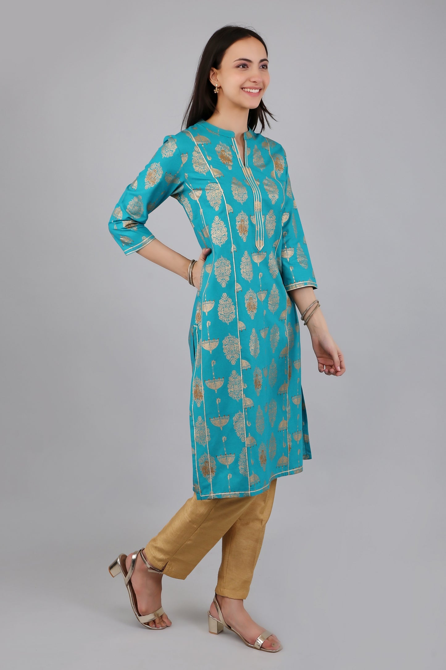 VAPPS Cotton Printed Kurta for Women and Girls - Blue