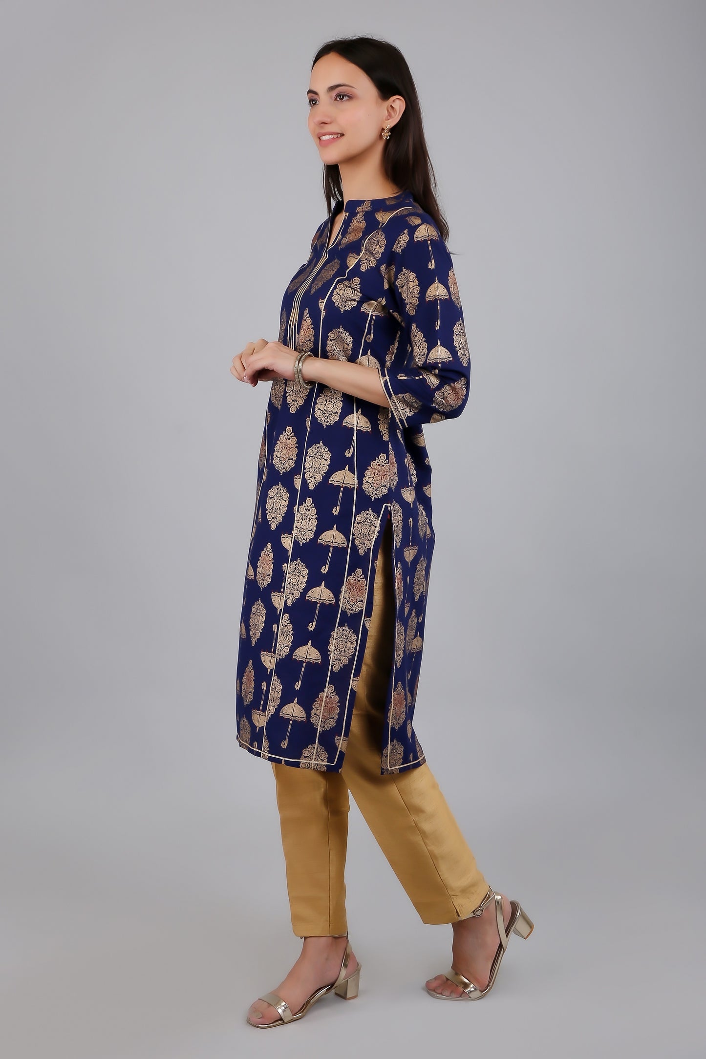 VAPPS Cotton Printed Kurta for Women and Girls - Navy Blue