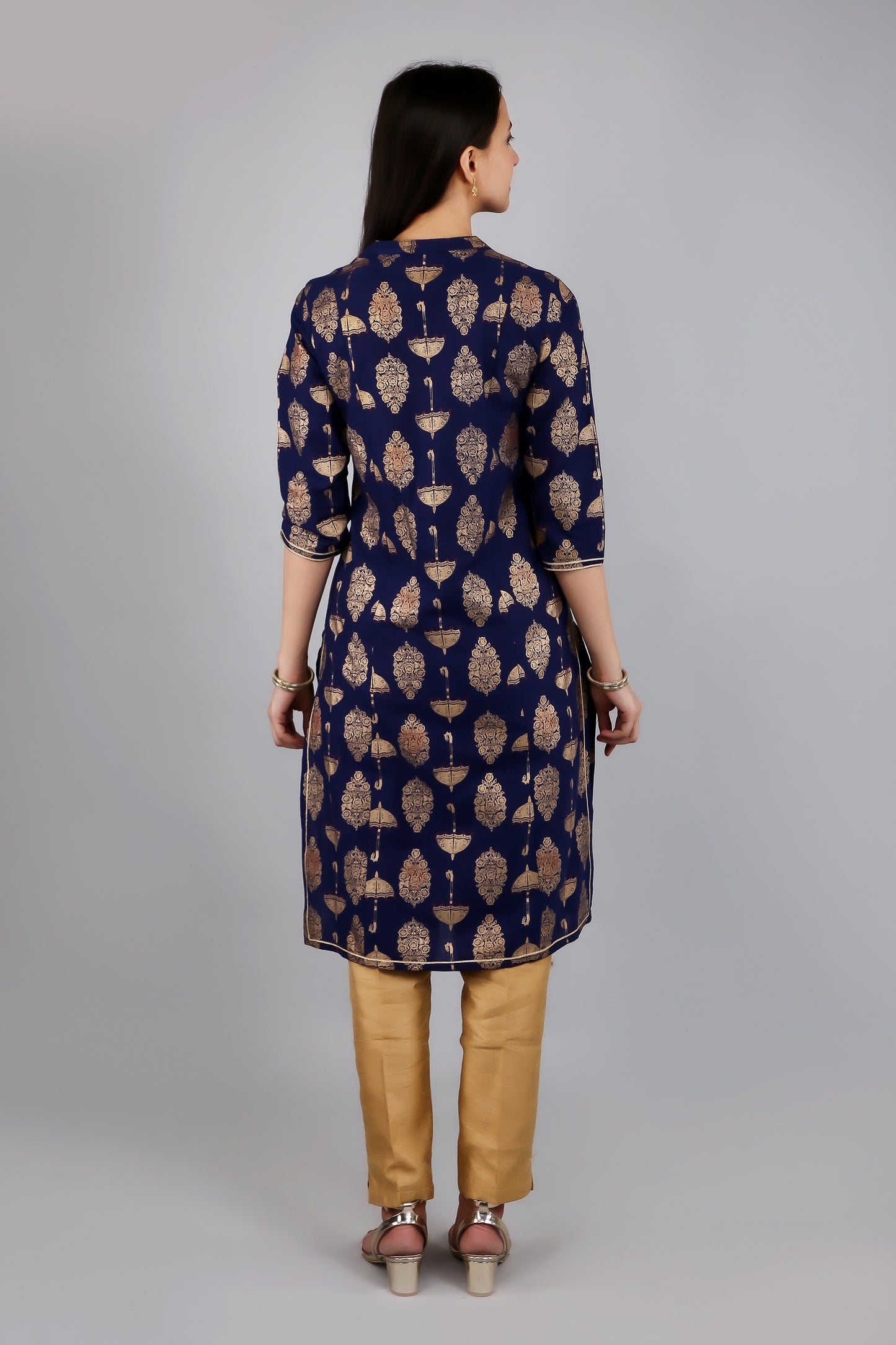 VAPPS Cotton Printed Kurta for Women and Girls - Navy Blue