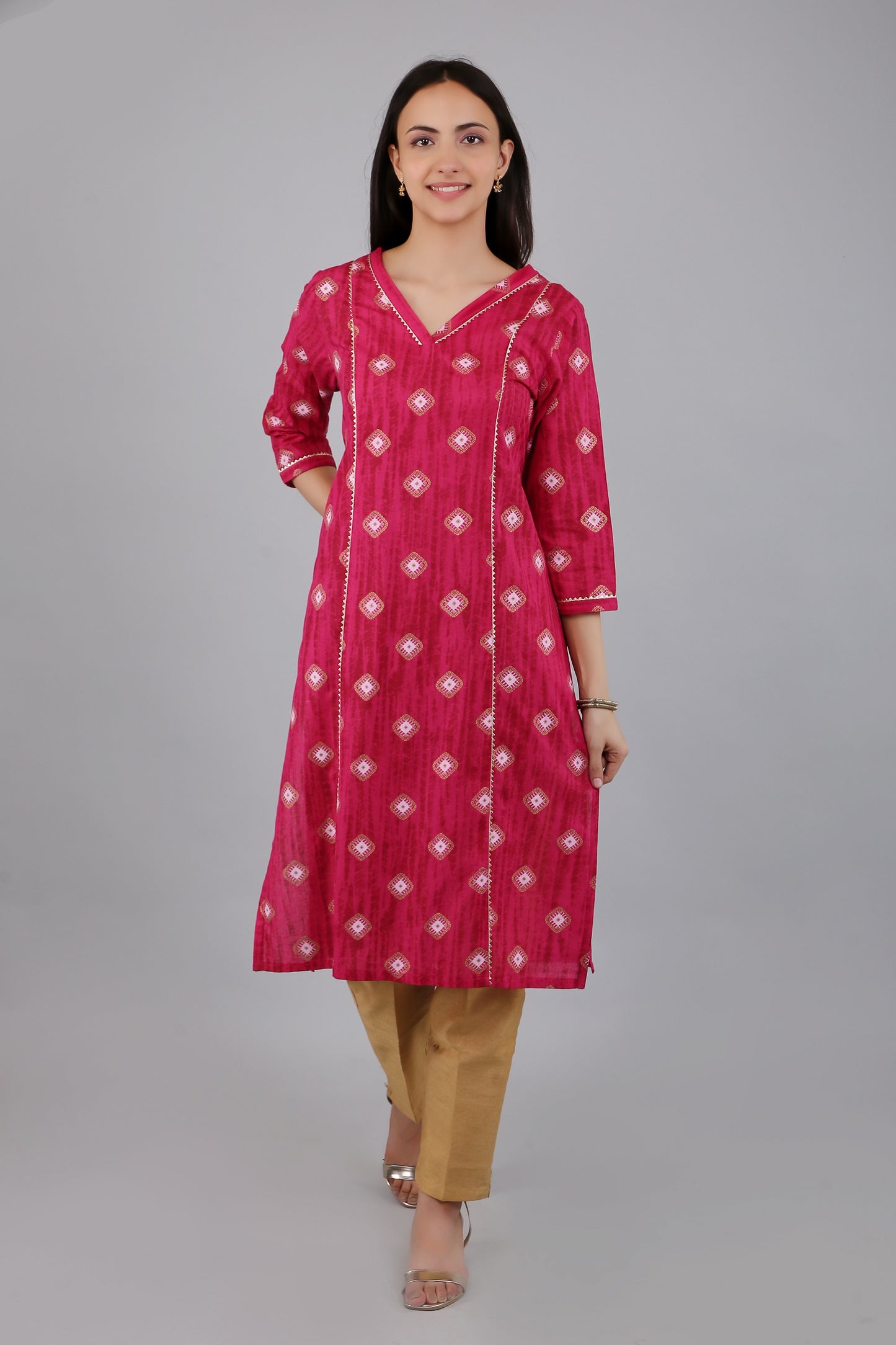 VAPPS Cotton Printed Kurta for Women and Girls - Pink