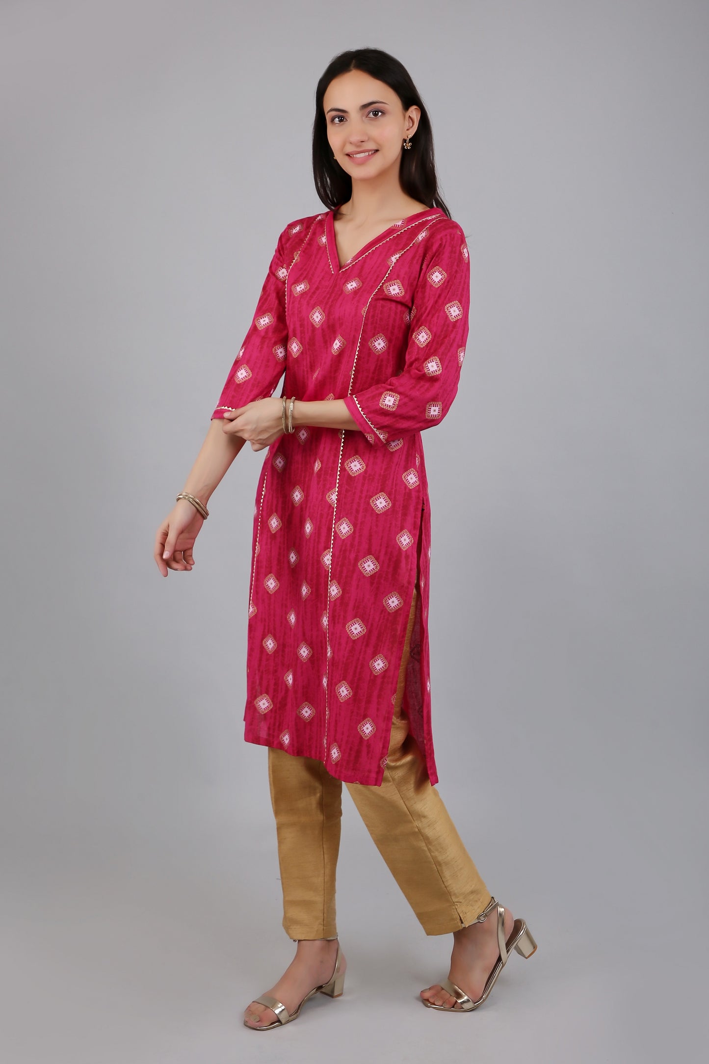 VAPPS Cotton Printed Kurta for Women and Girls - Pink