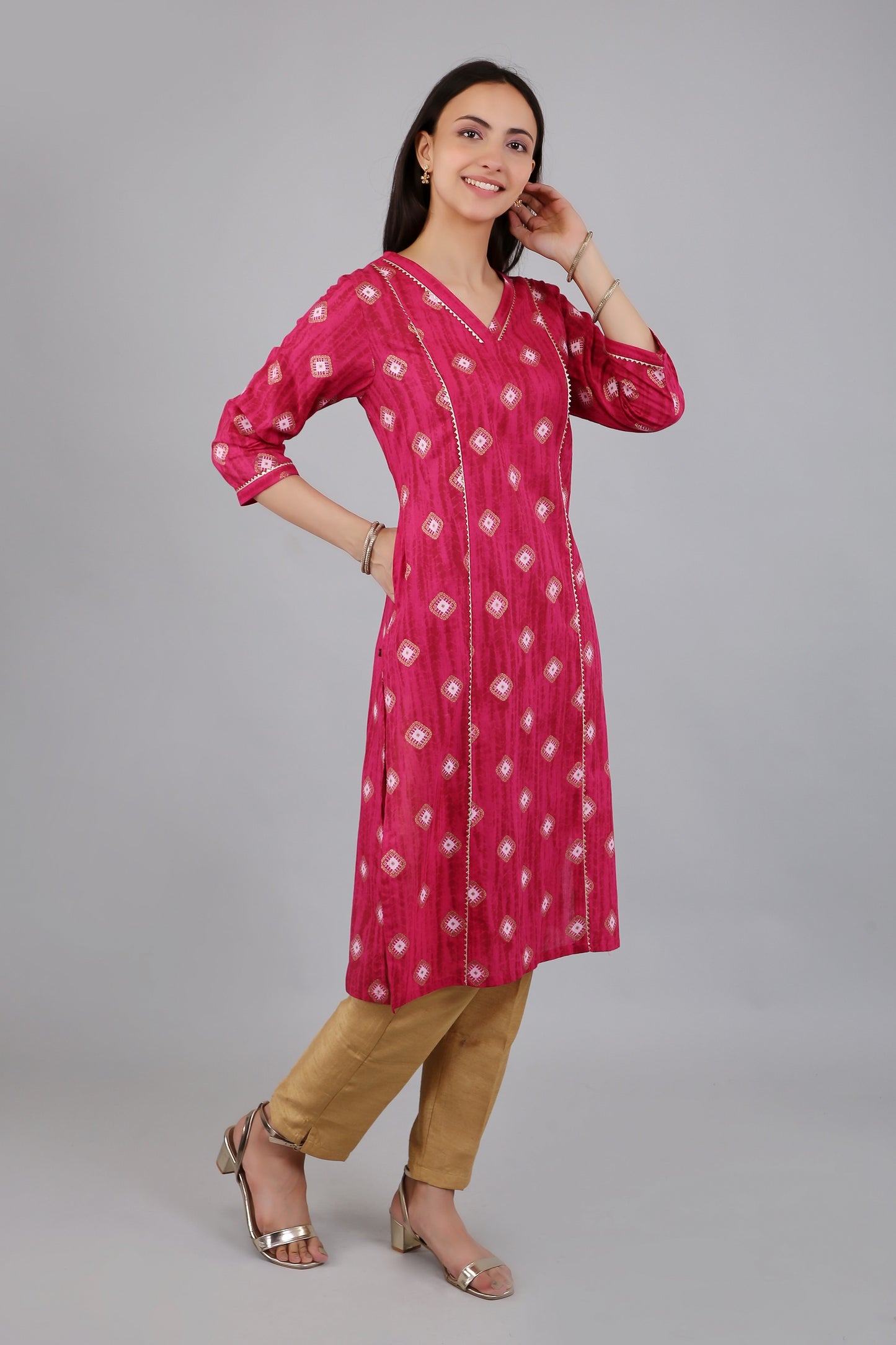 VAPPS Cotton Printed Kurta for Women and Girls - Pink