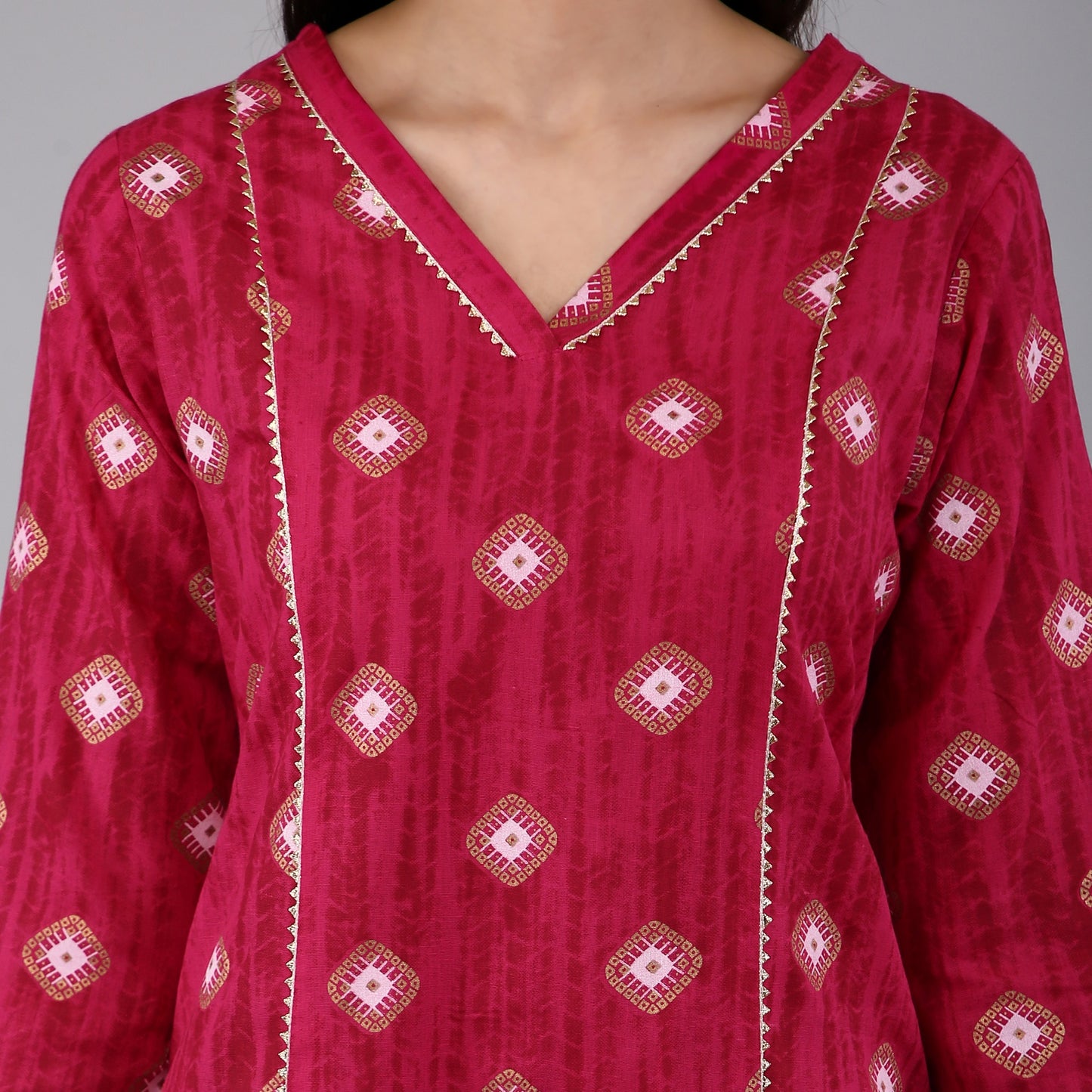 VAPPS Cotton Printed Kurta for Women and Girls - Pink