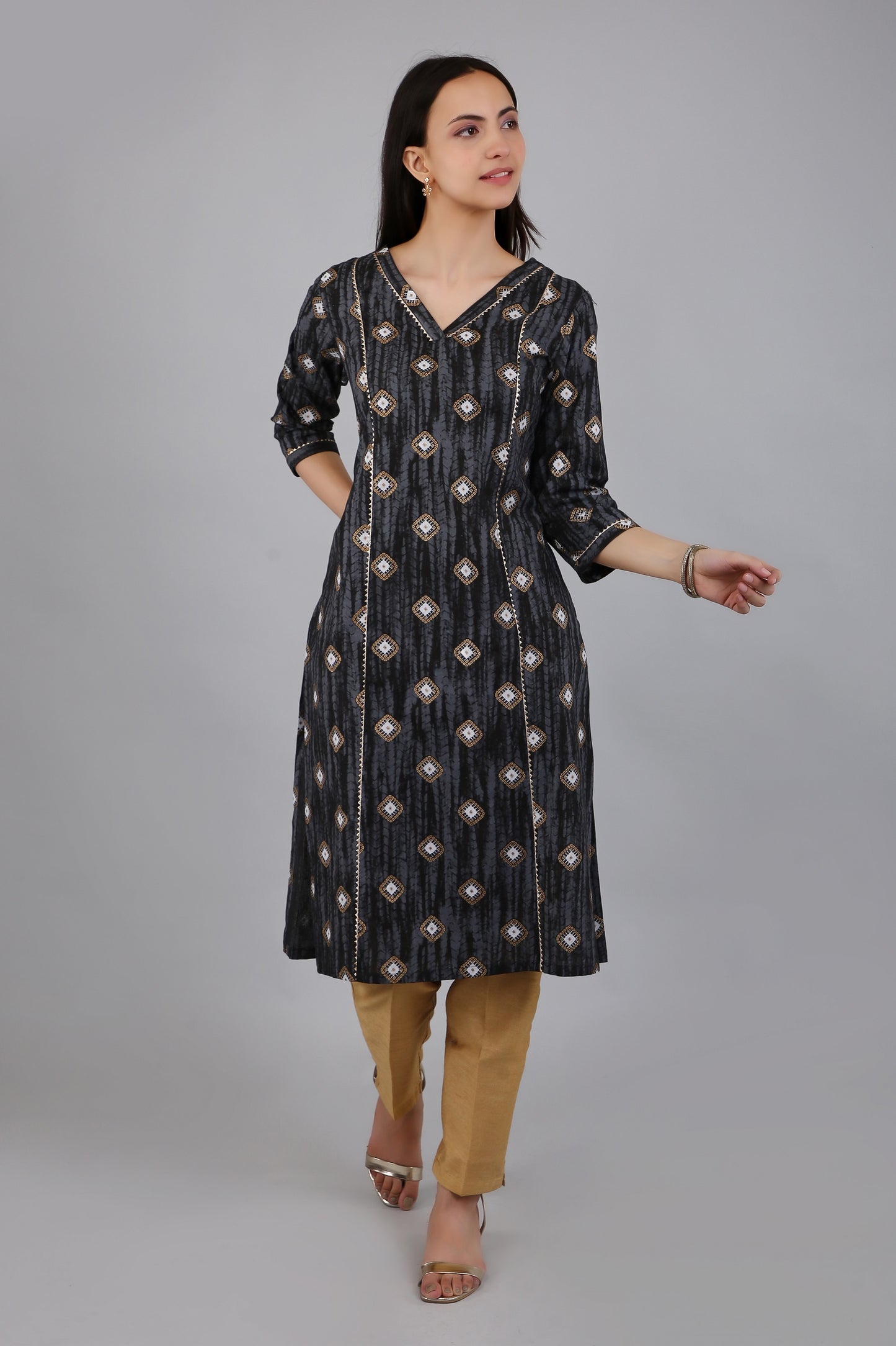 VAPPS Cotton Printed Kurta for Women and Girls - Black