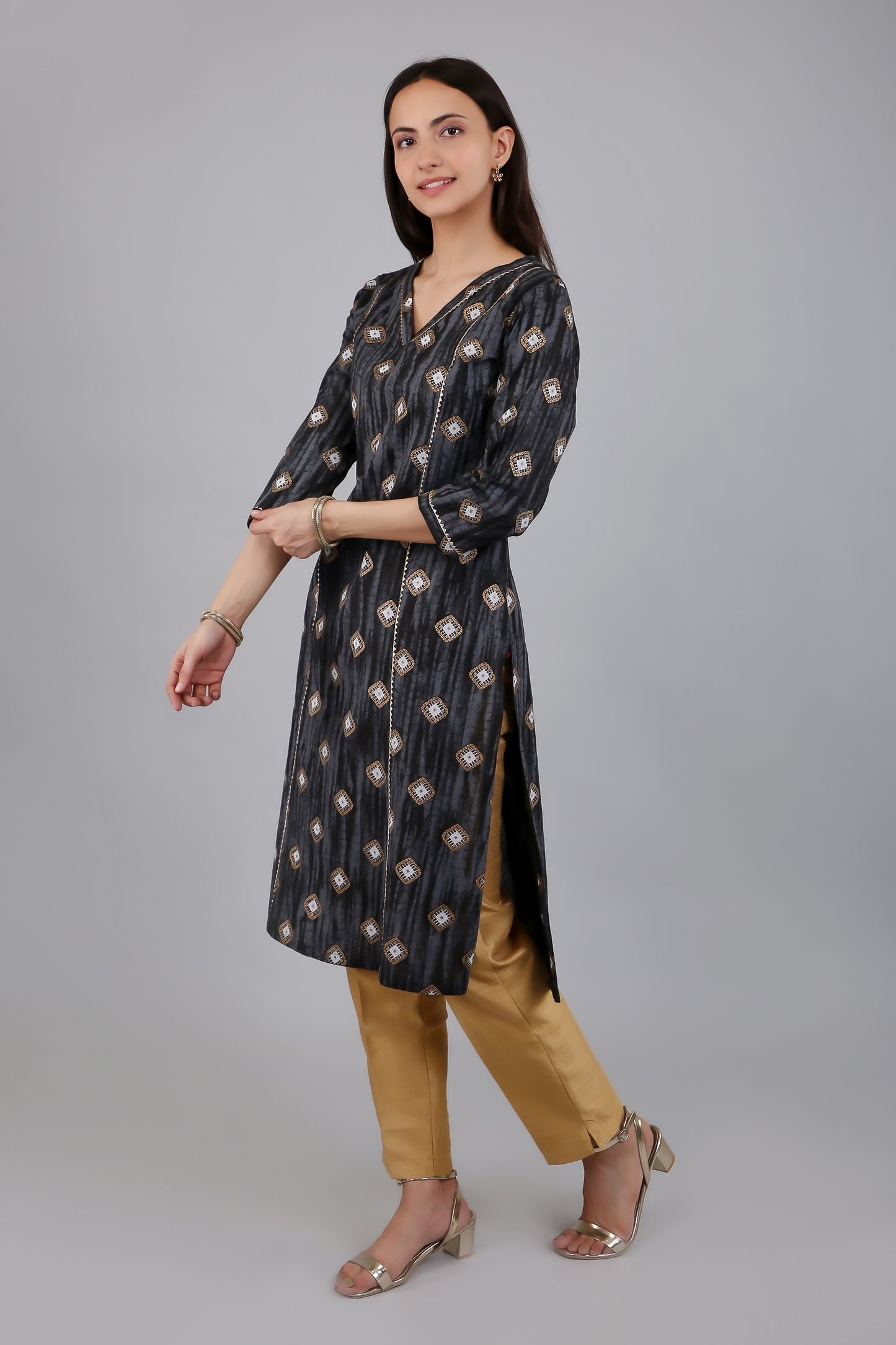 VAPPS Cotton Printed Kurta for Women and Girls - Black