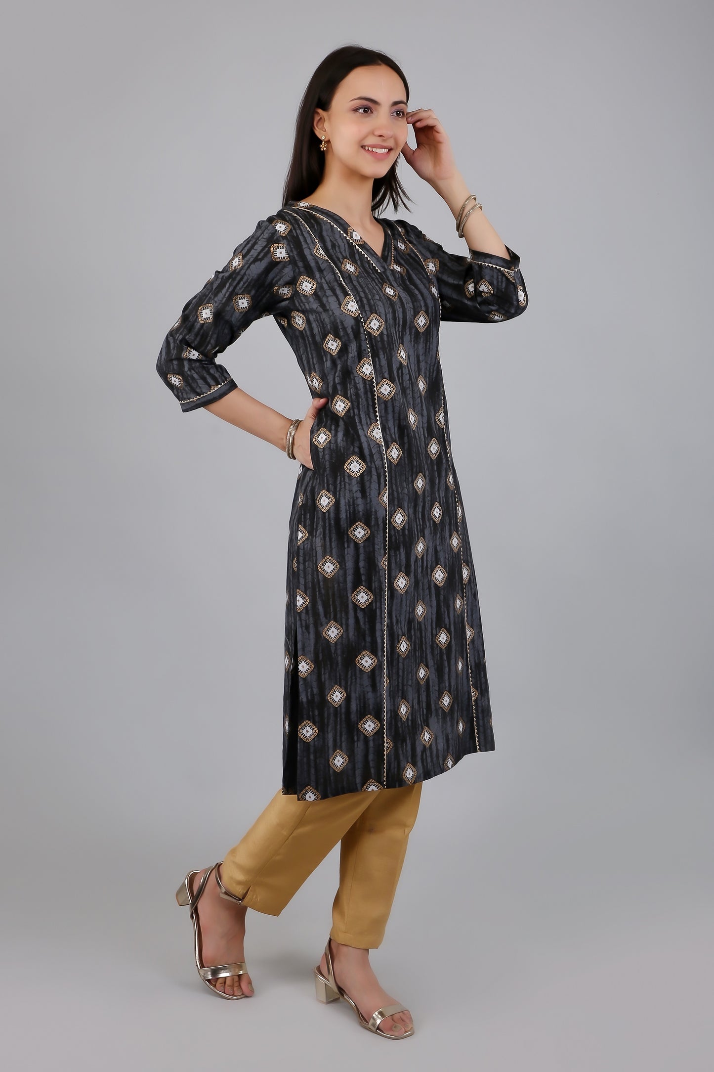 VAPPS Cotton Printed Kurta for Women and Girls - Black