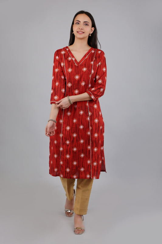 VAPPS Cotton Printed Kurta for Women and Girls - Red