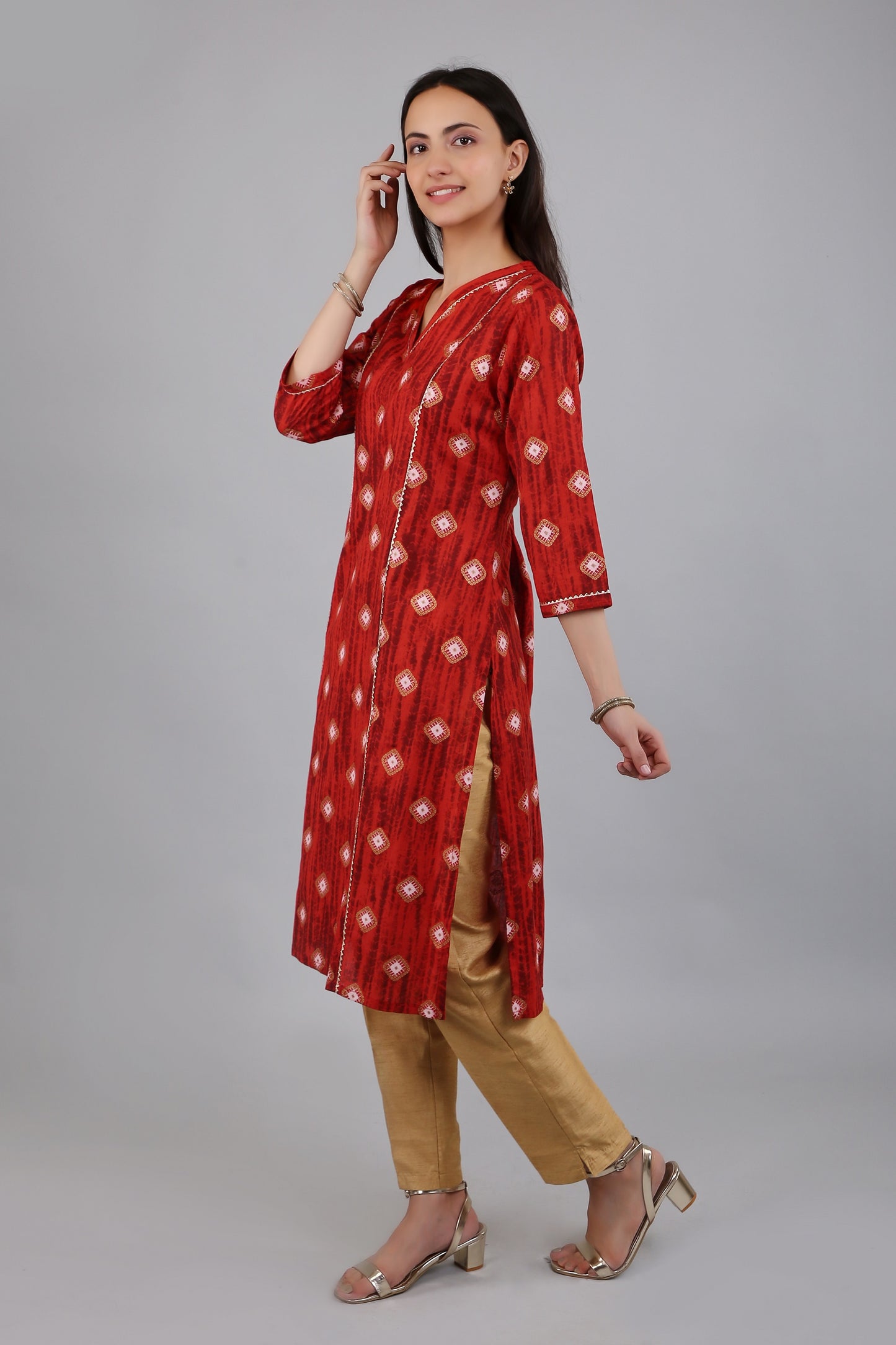 VAPPS Cotton Printed Kurta for Women and Girls - Red