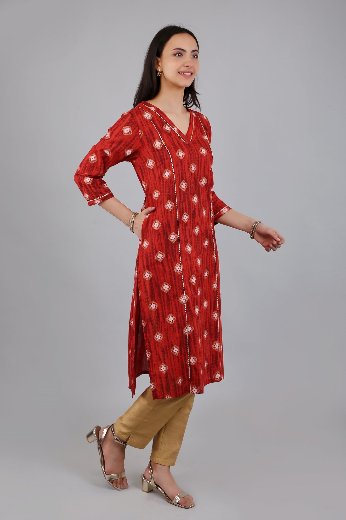 VAPPS Cotton Printed Kurta for Women and Girls - Red