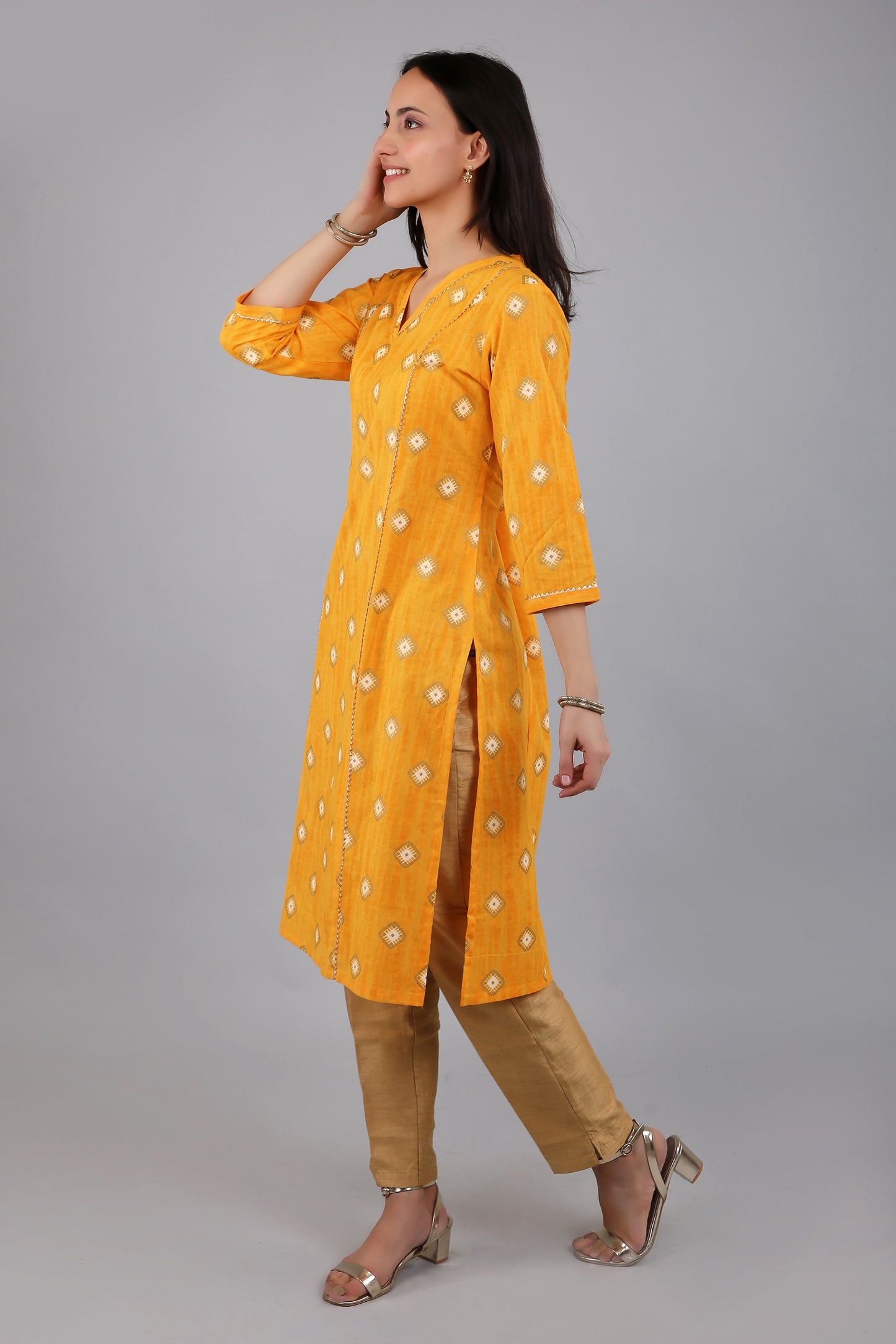 VAPPS Cotton Printed Kurta for Women and Girls - Yellow