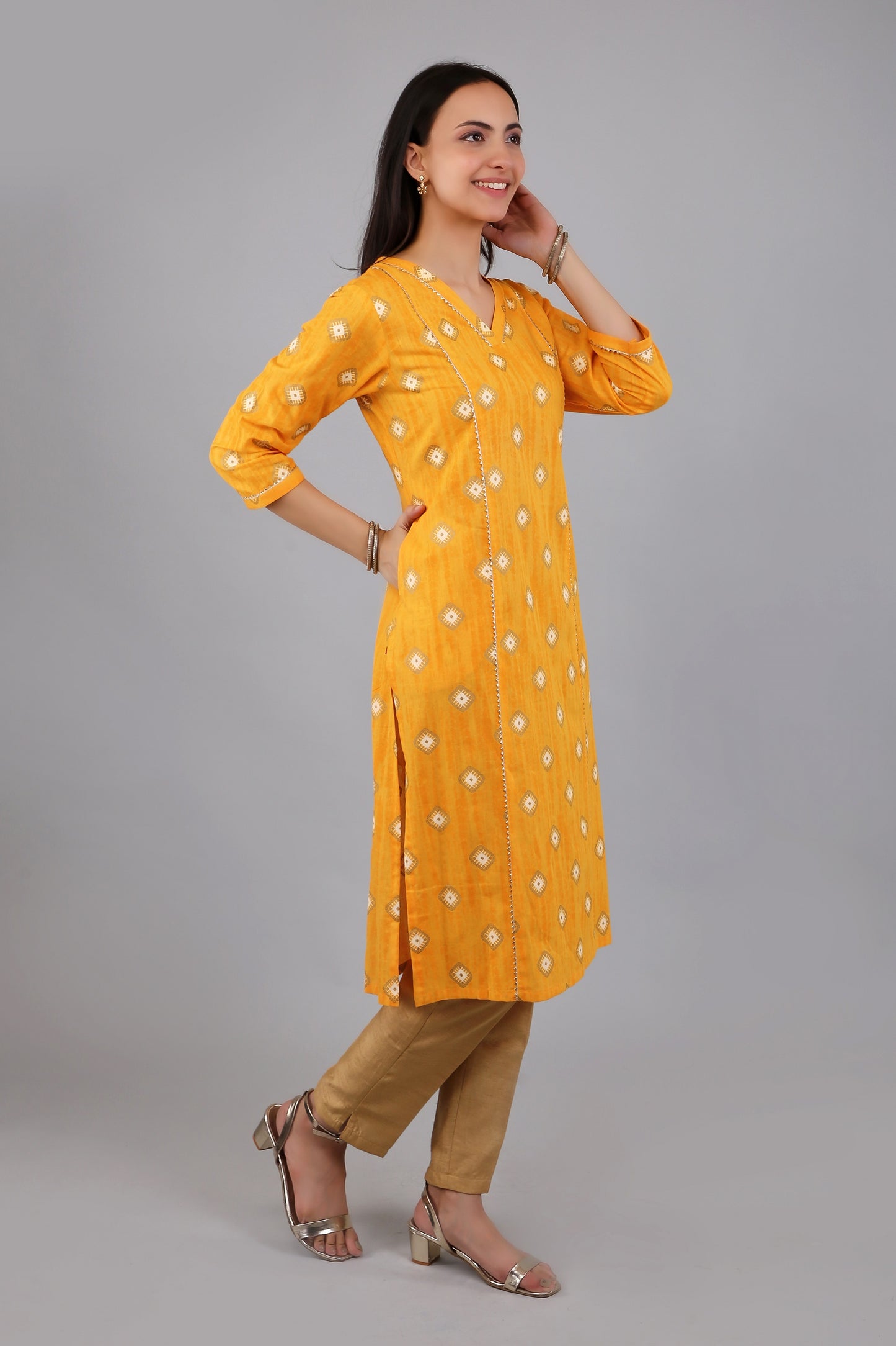 VAPPS Cotton Printed Kurta for Women and Girls - Yellow