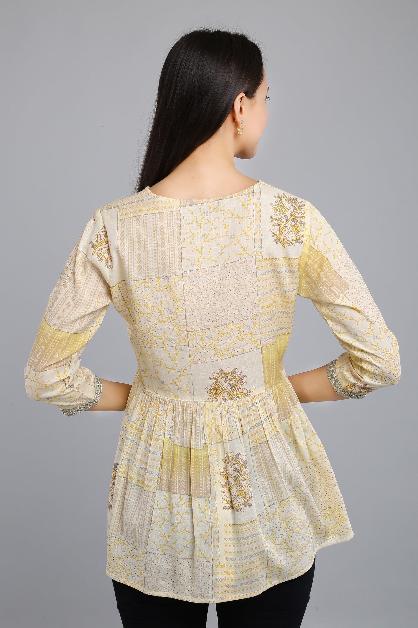 VAPPS Printed Cotton Angrakha Style Flared Tunic -  Yellow