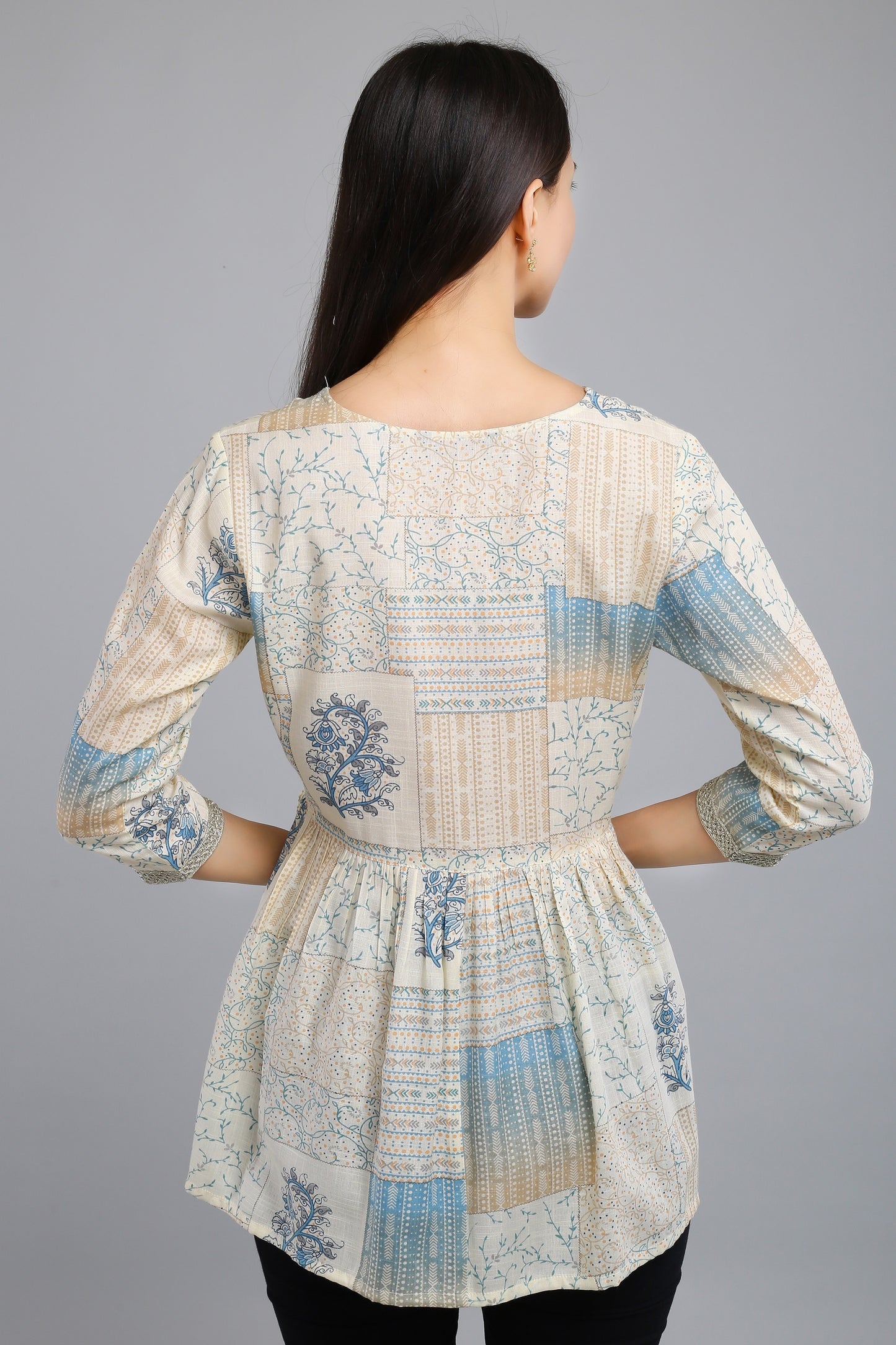 VAPPS Printed Cotton Angrakha Style Flared Tunic -  Blue