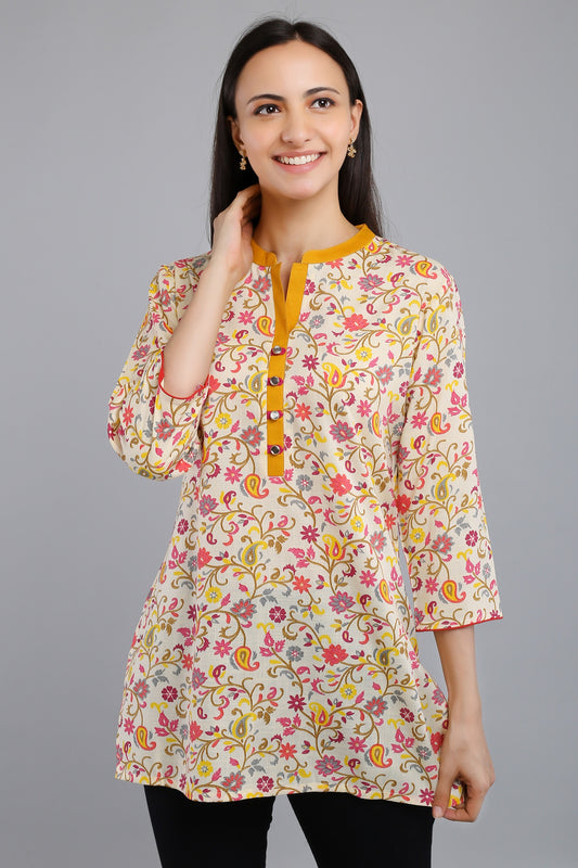 VAPPS Cotton Floral Print Tunic -  Blue