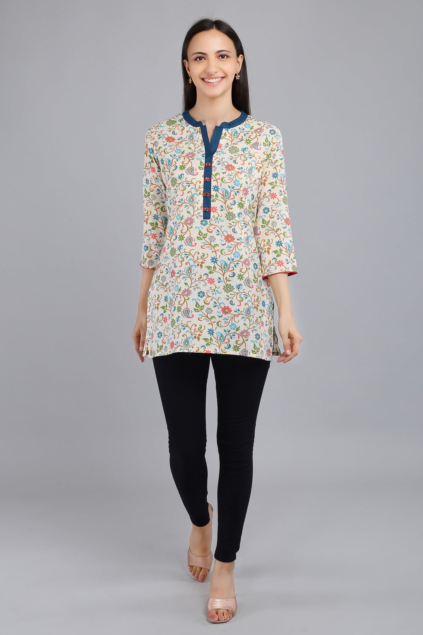 VAPPS Cotton Floral Print Tunic -  Blue