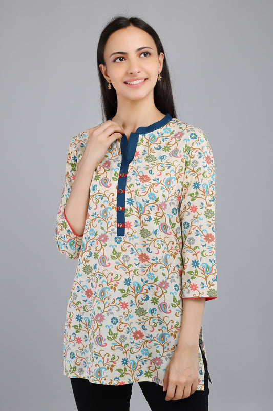 VAPPS Cotton Floral Print Tunic -  Blue