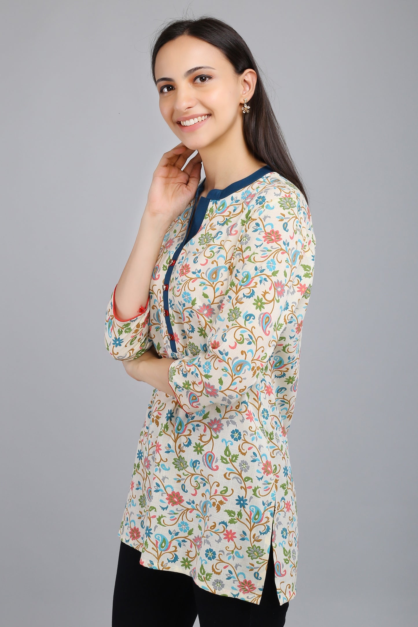 VAPPS Cotton Floral Print Tunic -  Blue