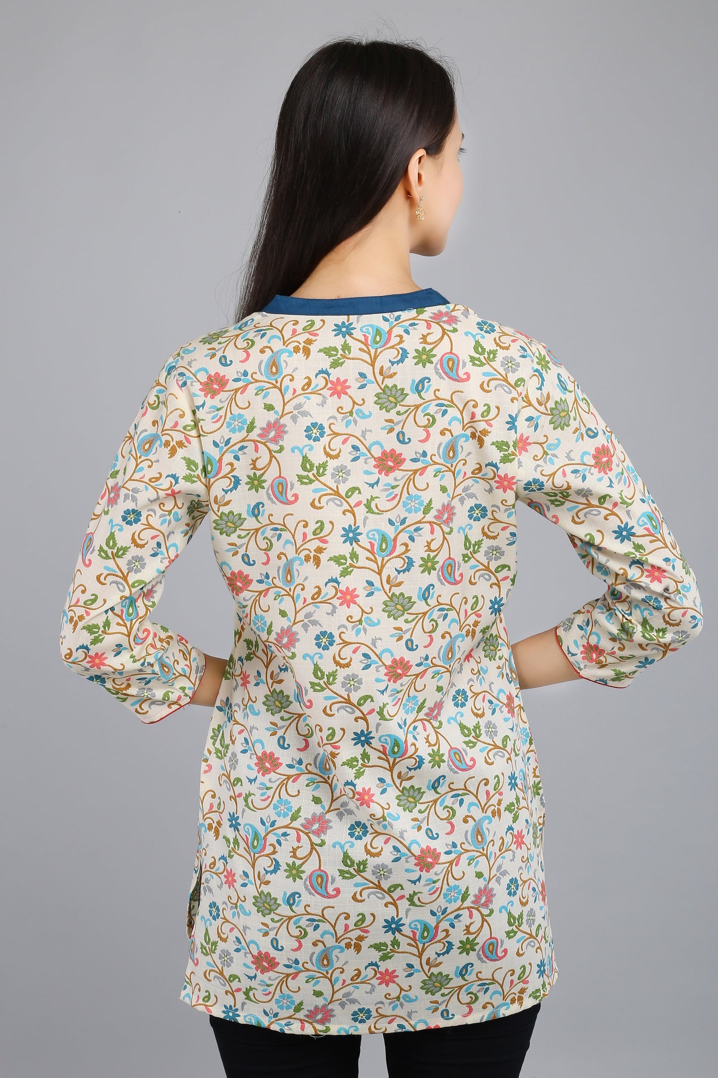 VAPPS Cotton Floral Print Tunic -  Blue