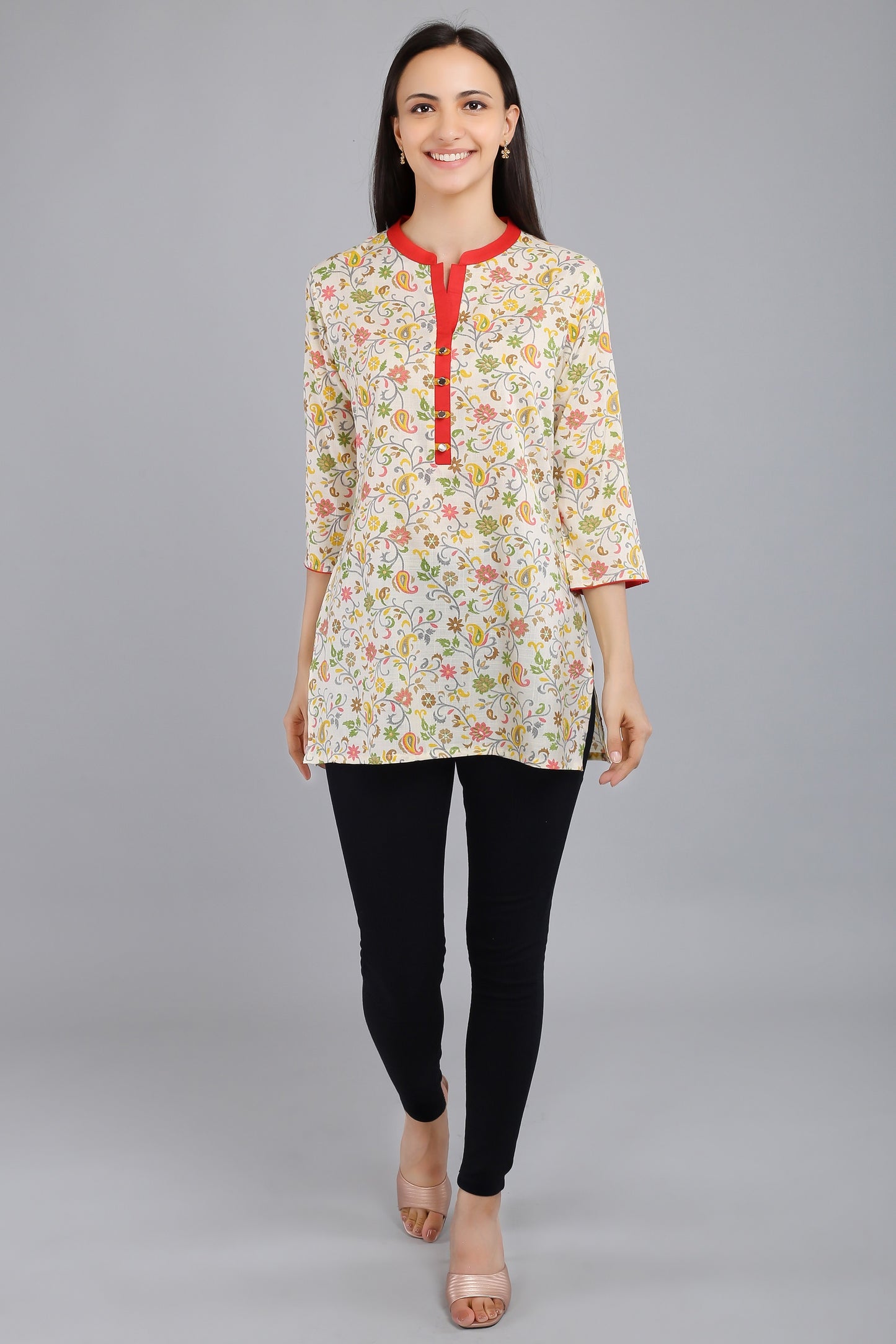 VAPPS Cotton Floral Print Tunic -  Red