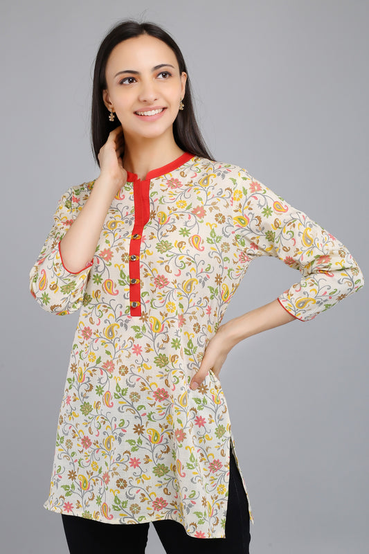 VAPPS Cotton Floral Print Tunic -  Red