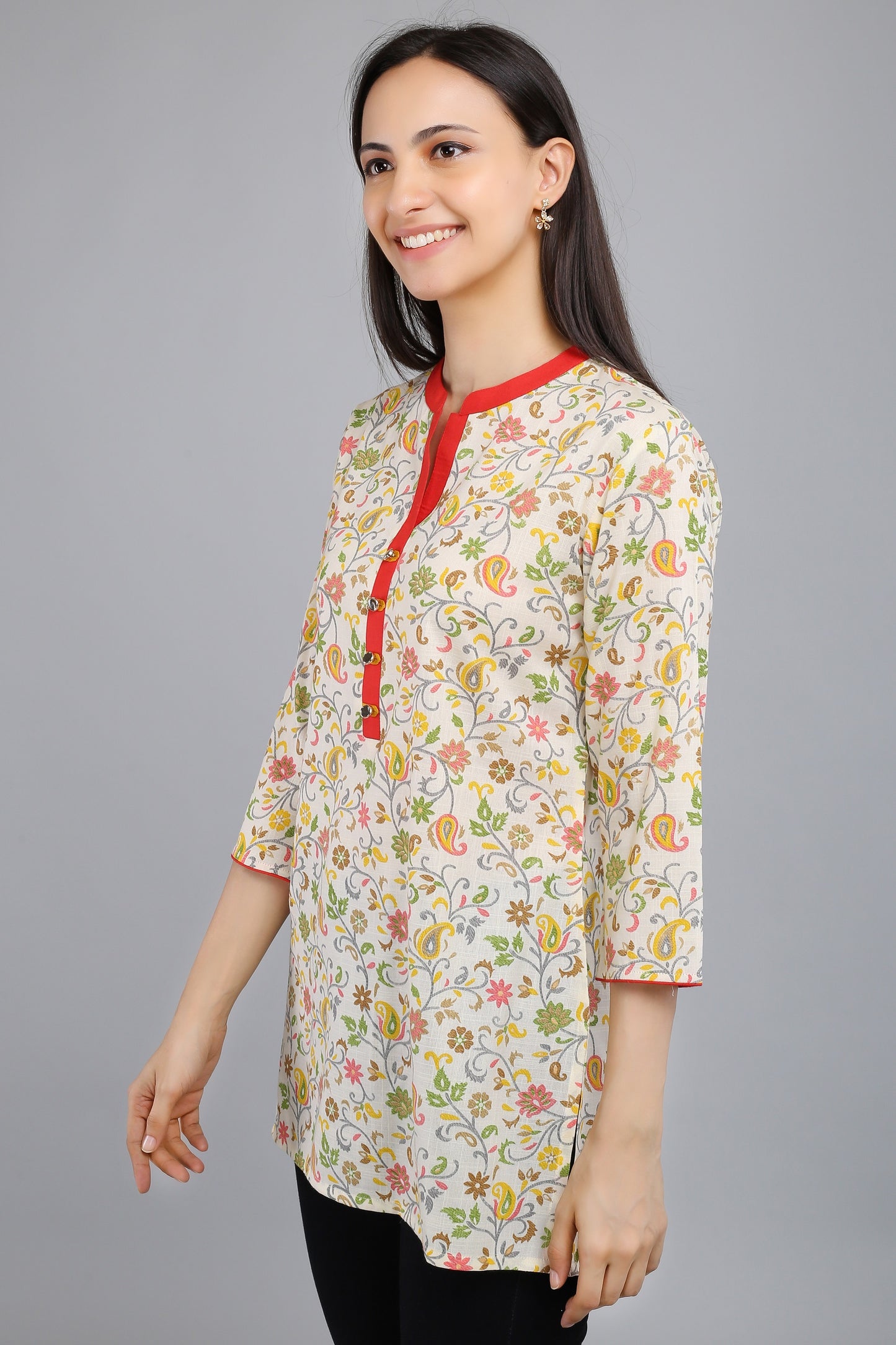 VAPPS Cotton Floral Print Tunic -  Red