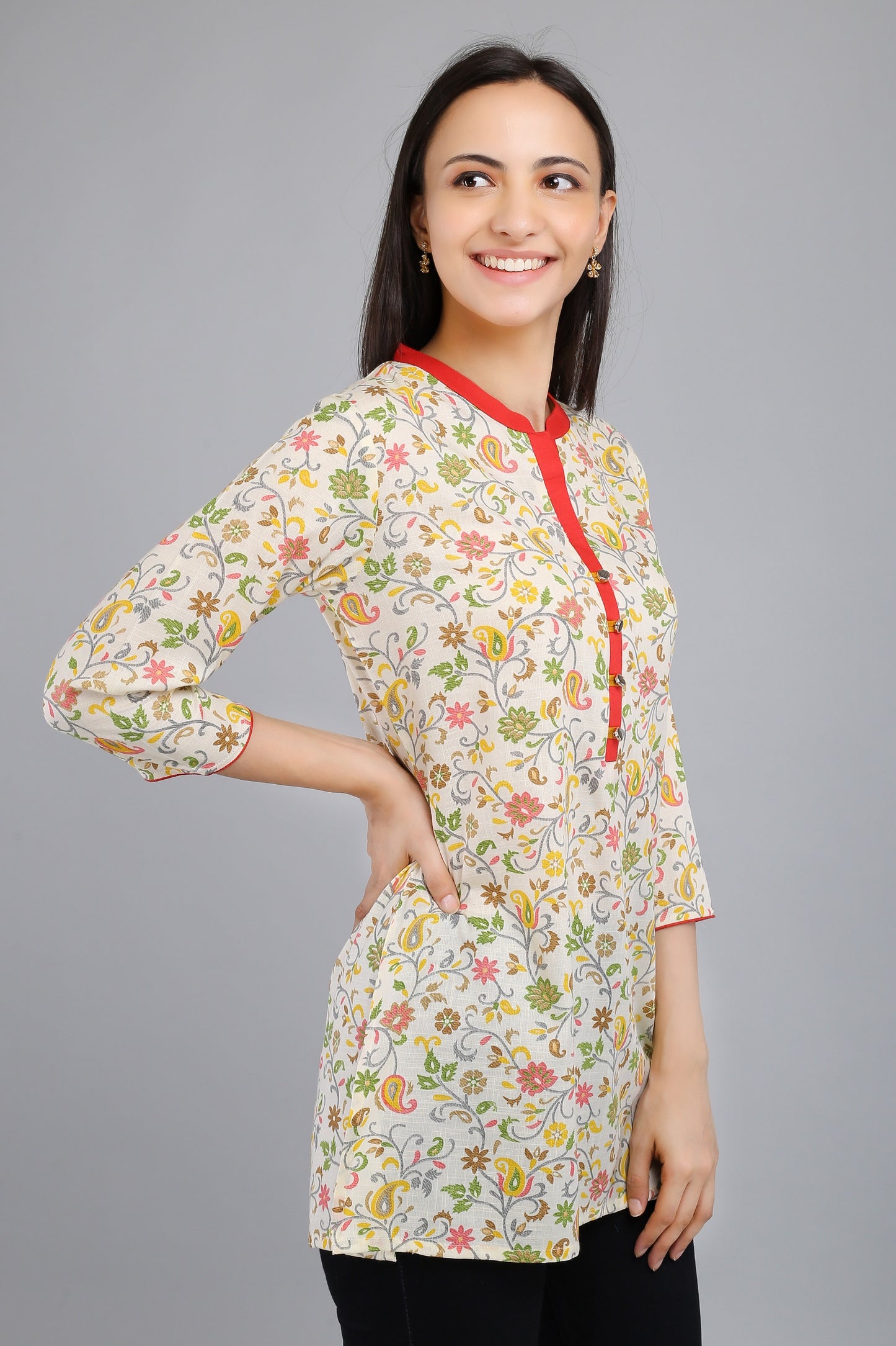 VAPPS Cotton Floral Print Tunic -  Red