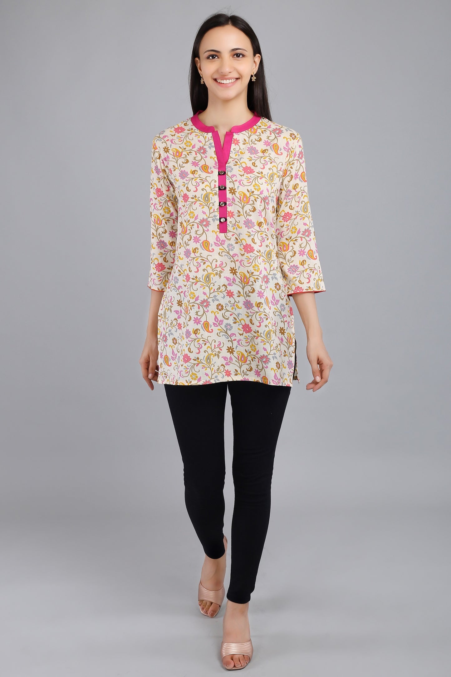 VAPPS Cotton Floral Print Tunic -  Pink