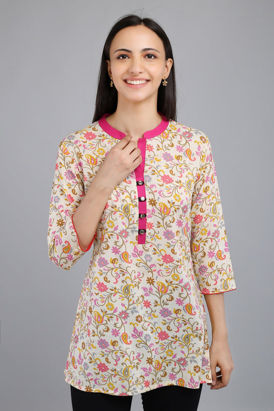 VAPPS Cotton Floral Print Tunic -  Pink