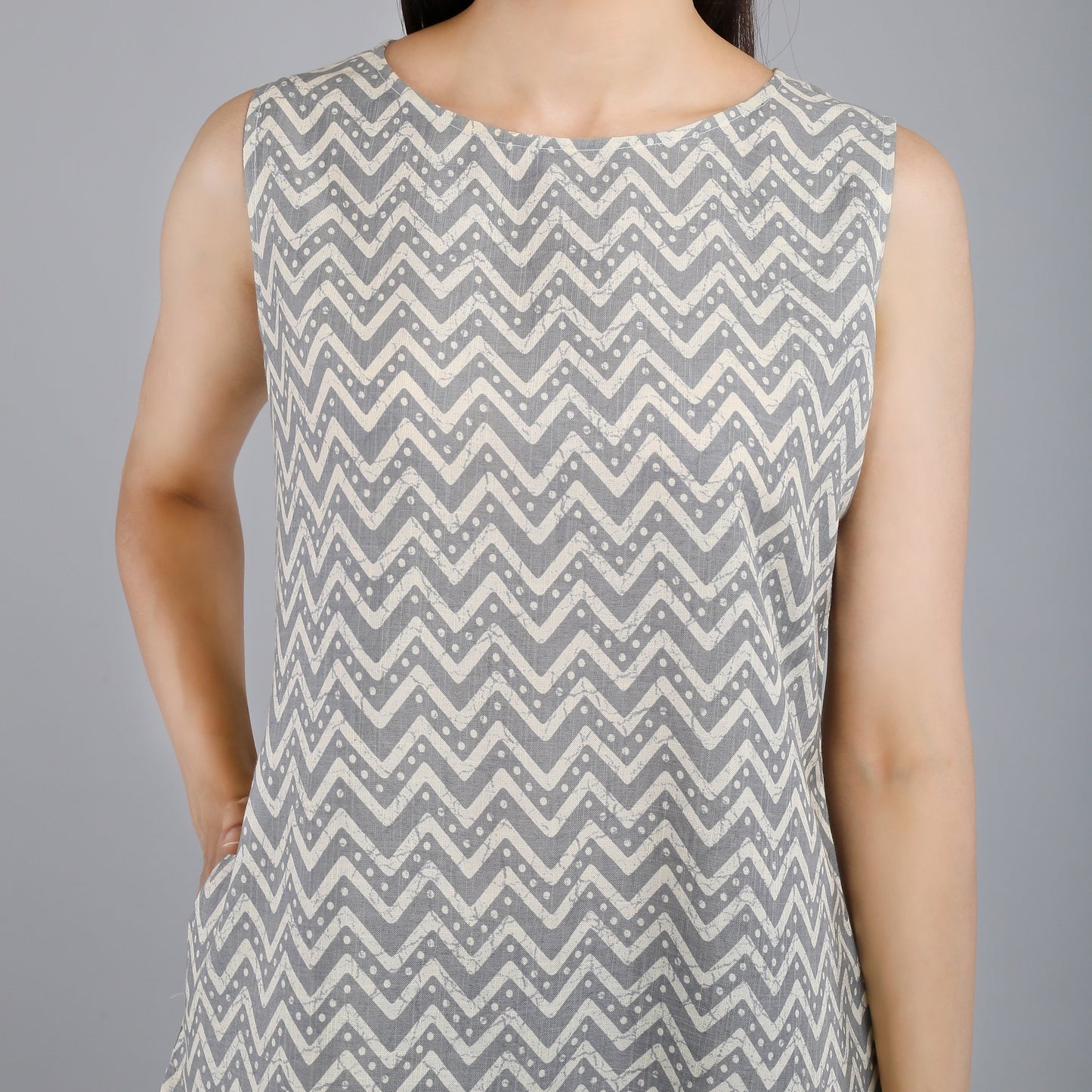 VAPPS Cotton Zig Zag Print Sleeveless Tunic -  Grey