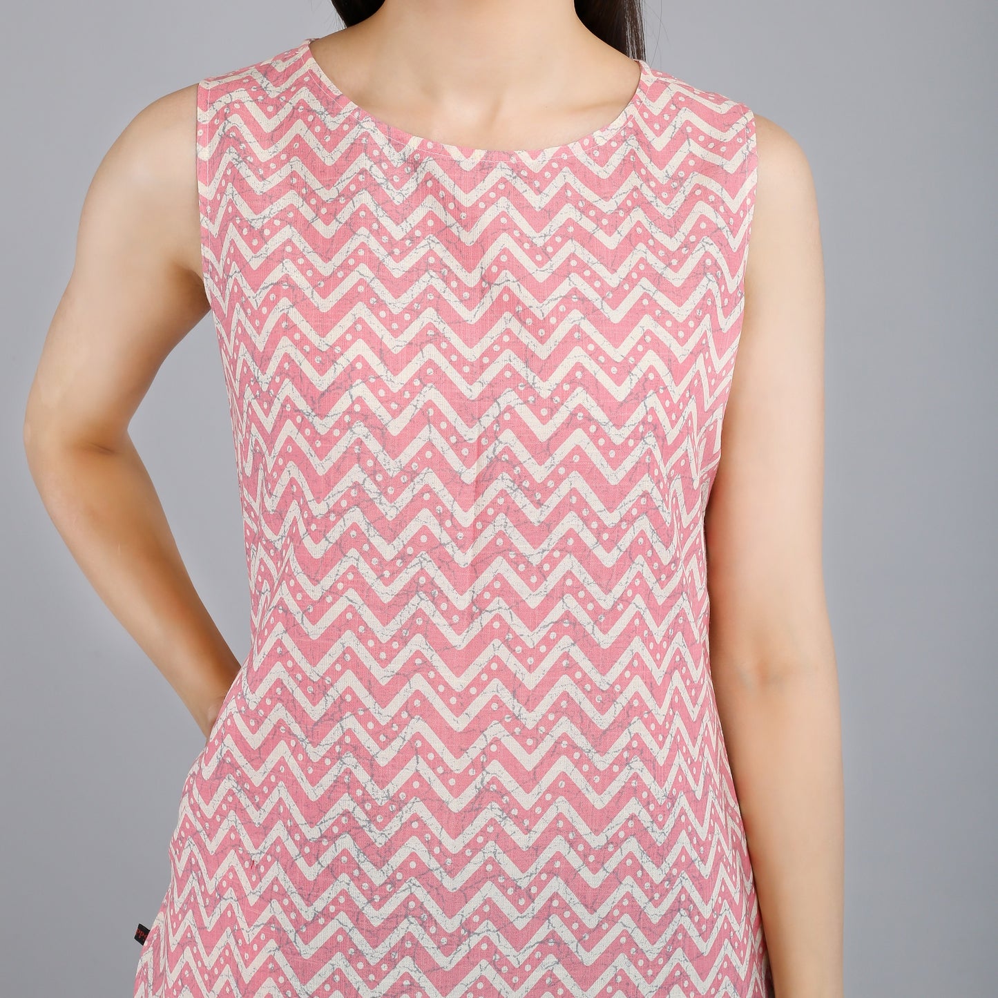 VAPPS Cotton Zig Zag Print Sleeveless Tunic -  Red