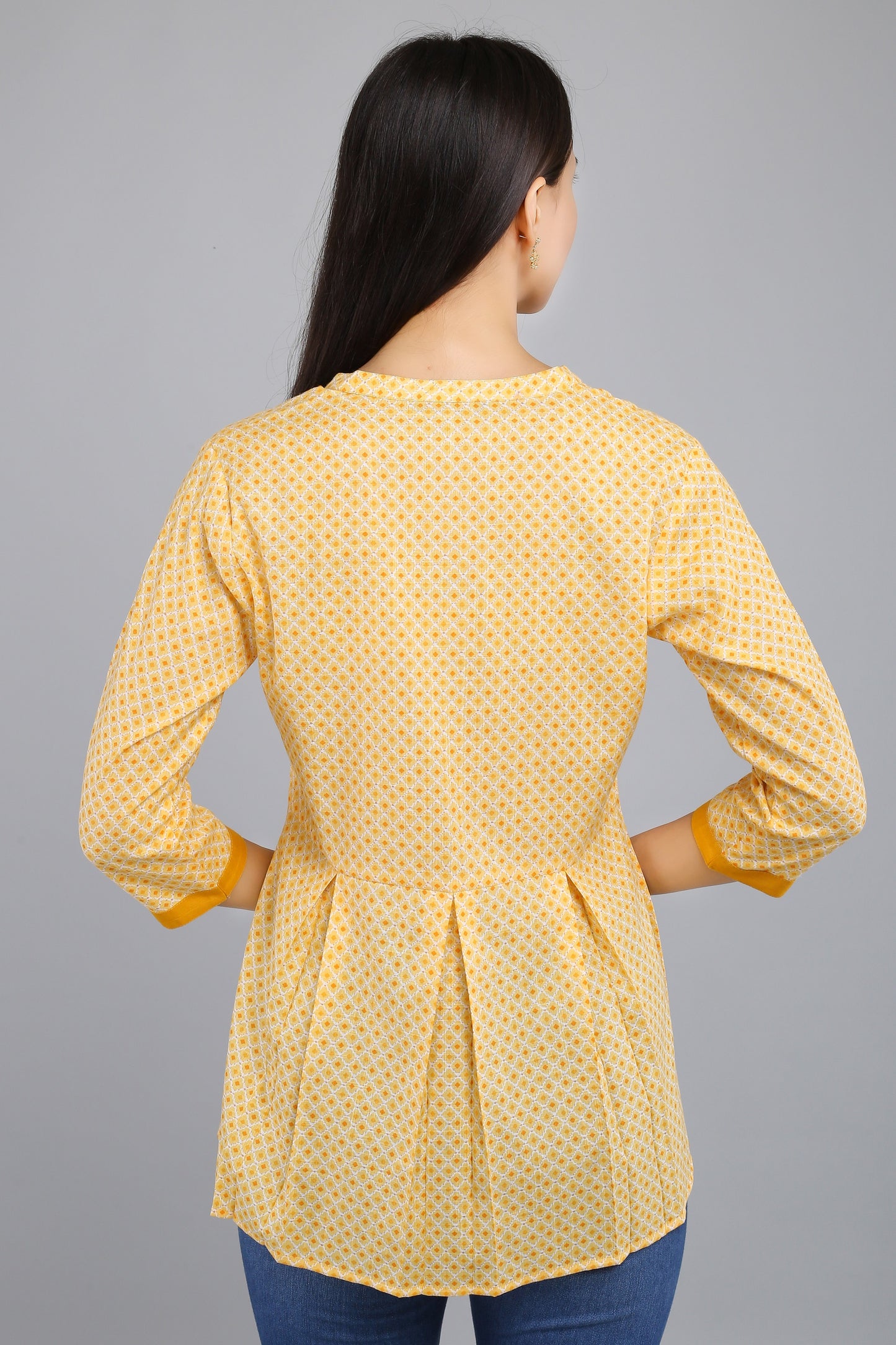 VAPPS Printed Cotton Flared Tunic -  Yellow