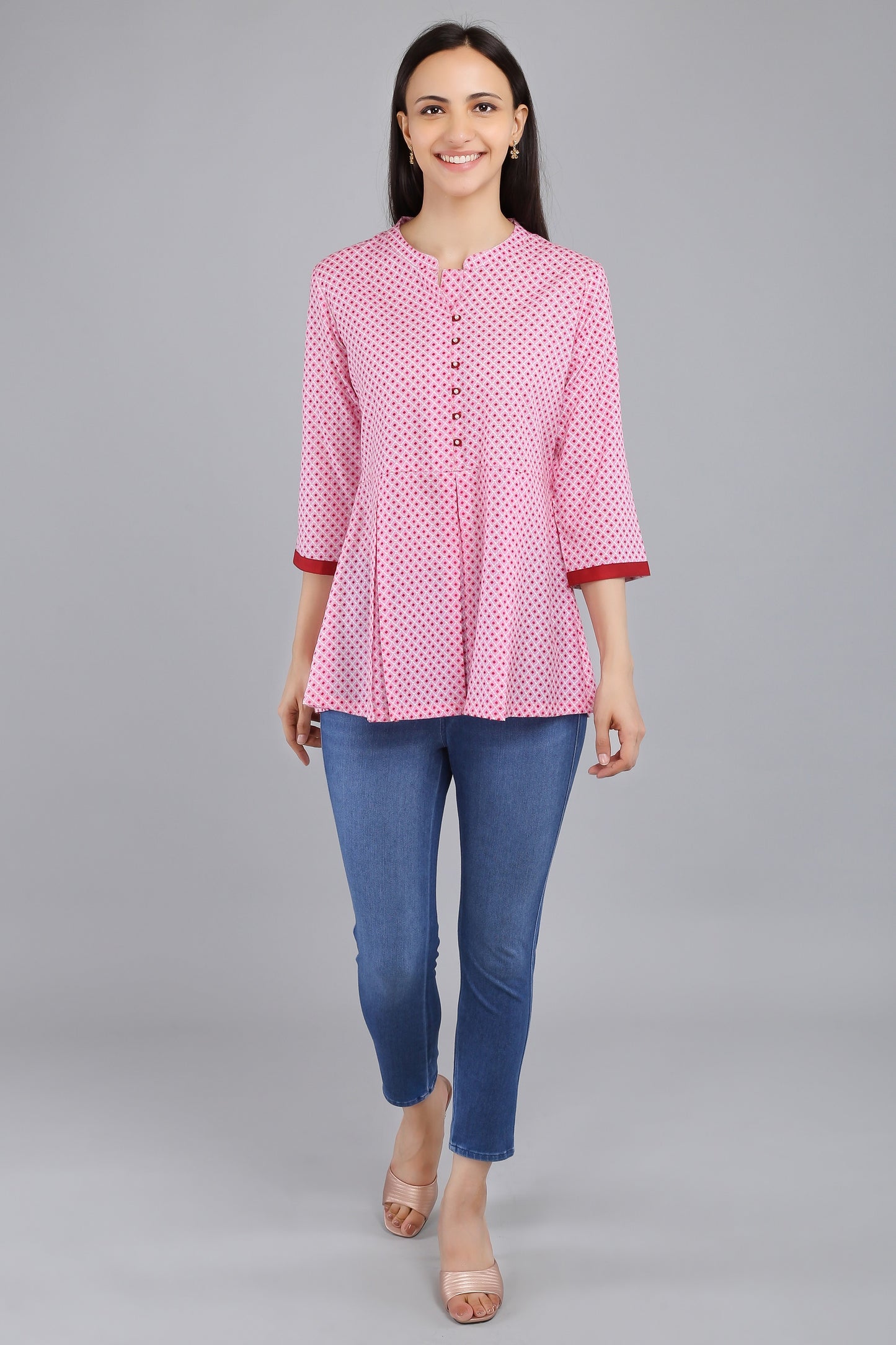 VAPPS Printed Cotton Flared Tunic -  Pink