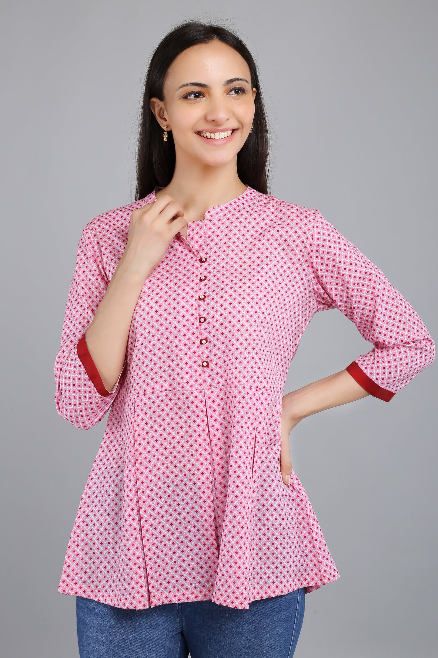 VAPPS Printed Cotton Flared Tunic -  Pink