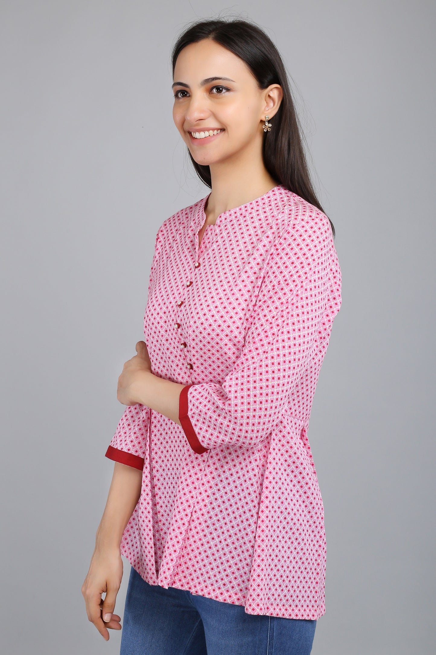 VAPPS Printed Cotton Flared Tunic -  Pink