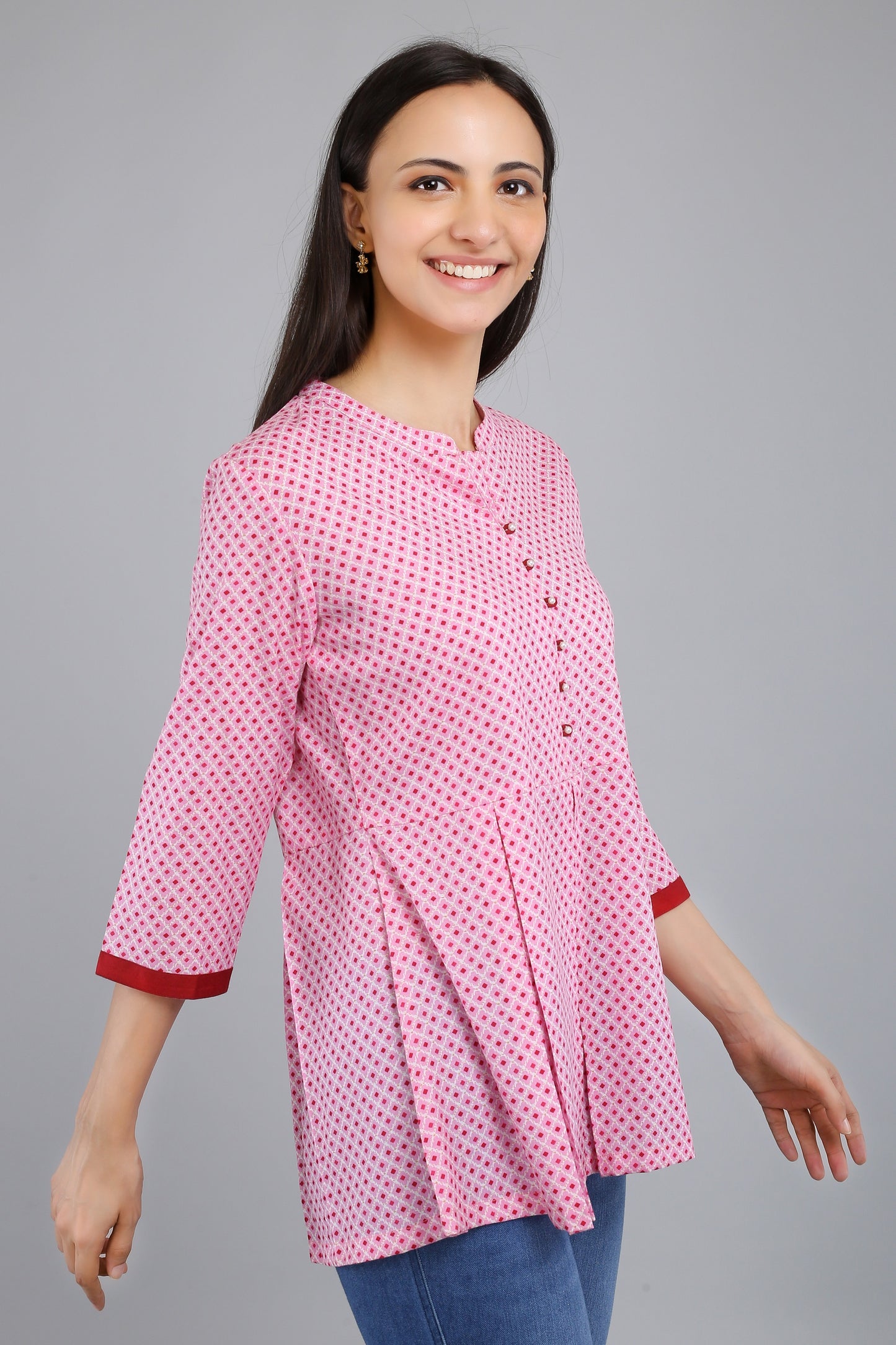 VAPPS Printed Cotton Flared Tunic -  Pink