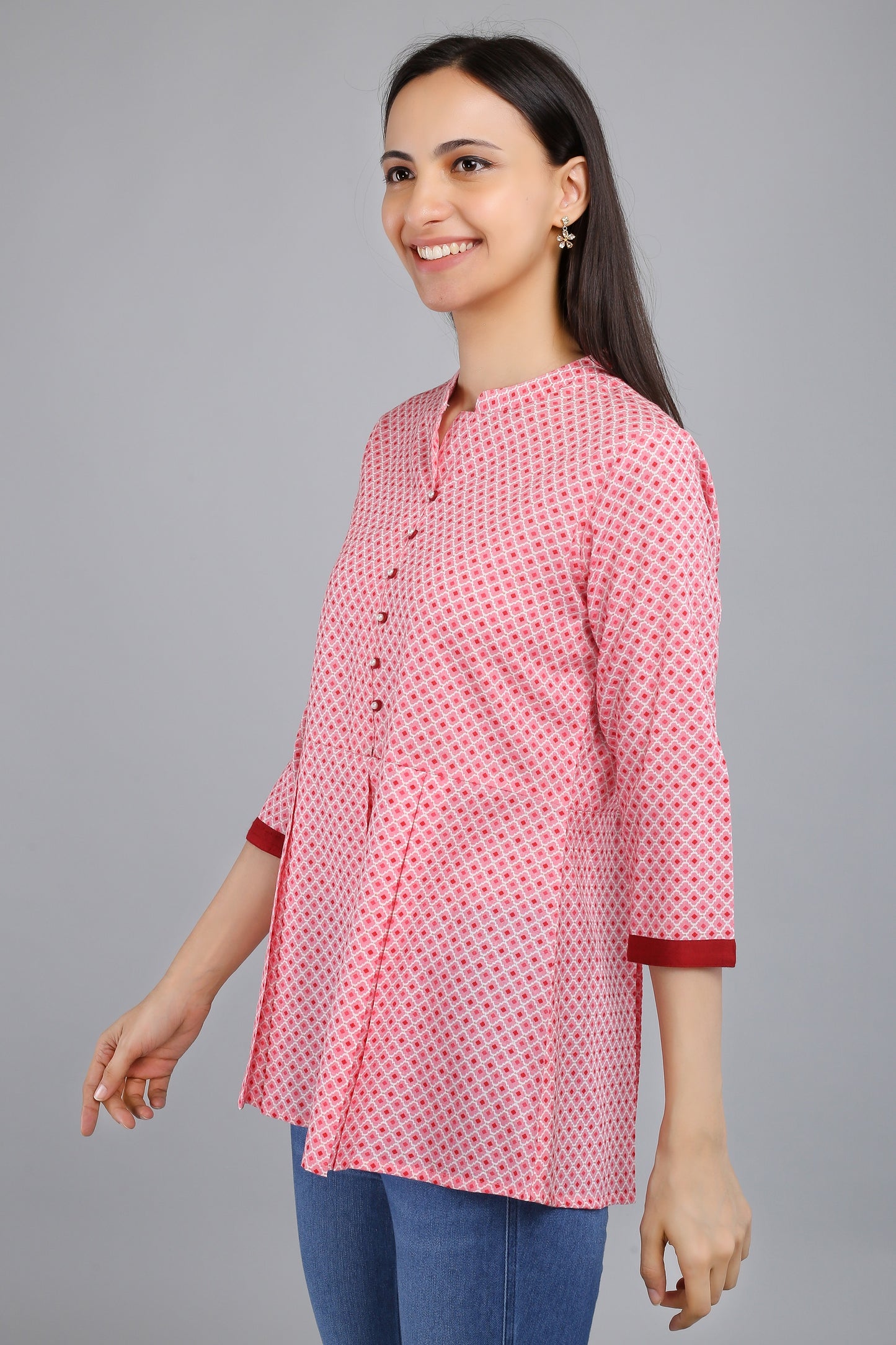 VAPPS Printed Cotton Flared Tunic -  Red