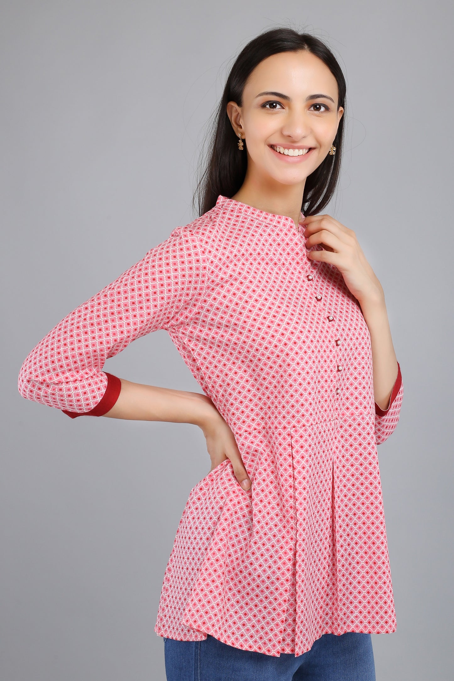 VAPPS Printed Cotton Flared Tunic -  Red