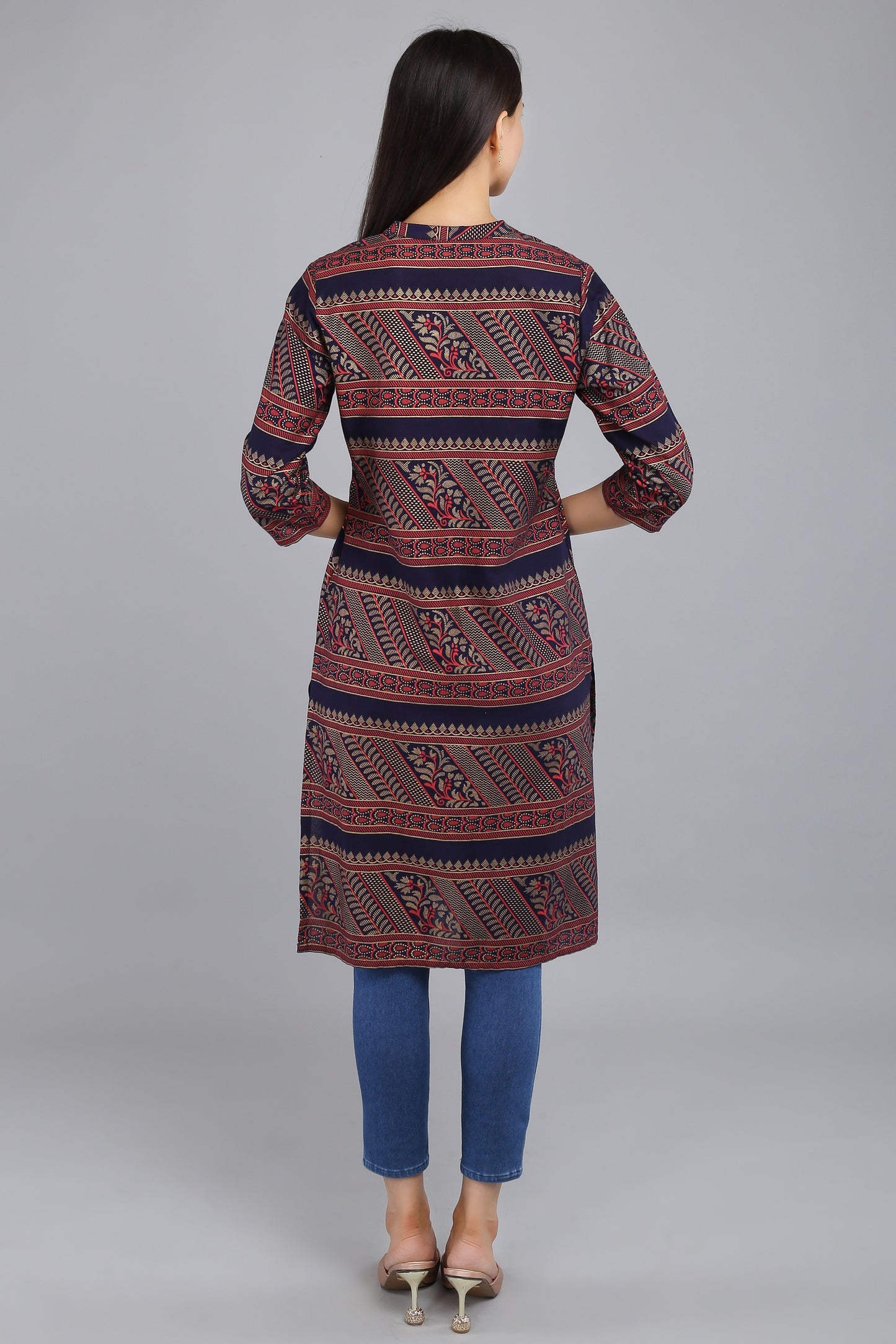 VAPPS Cotton Printed Kurta -  Navy Blue