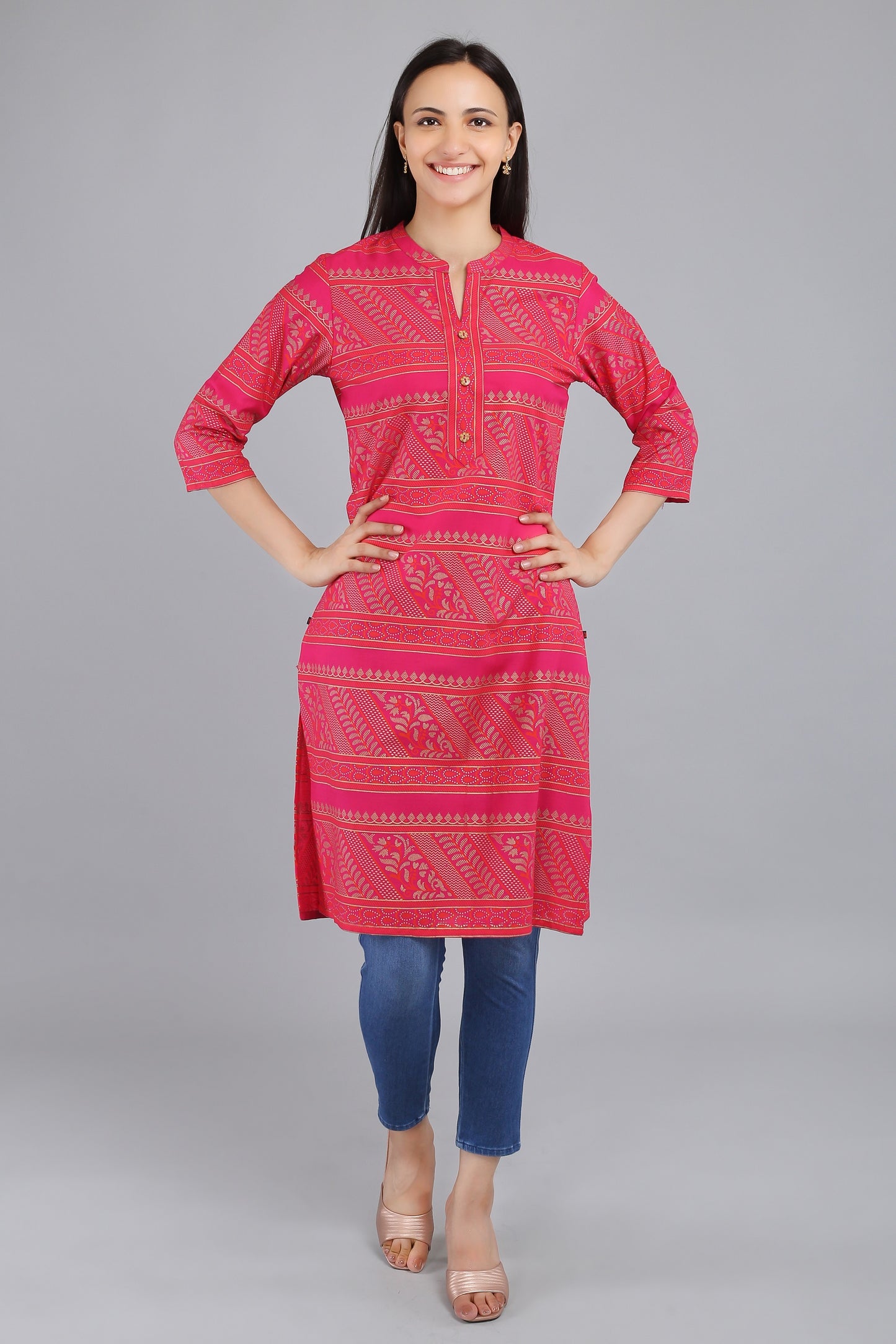 VAPPS Cotton Printed Kurta -  Pink