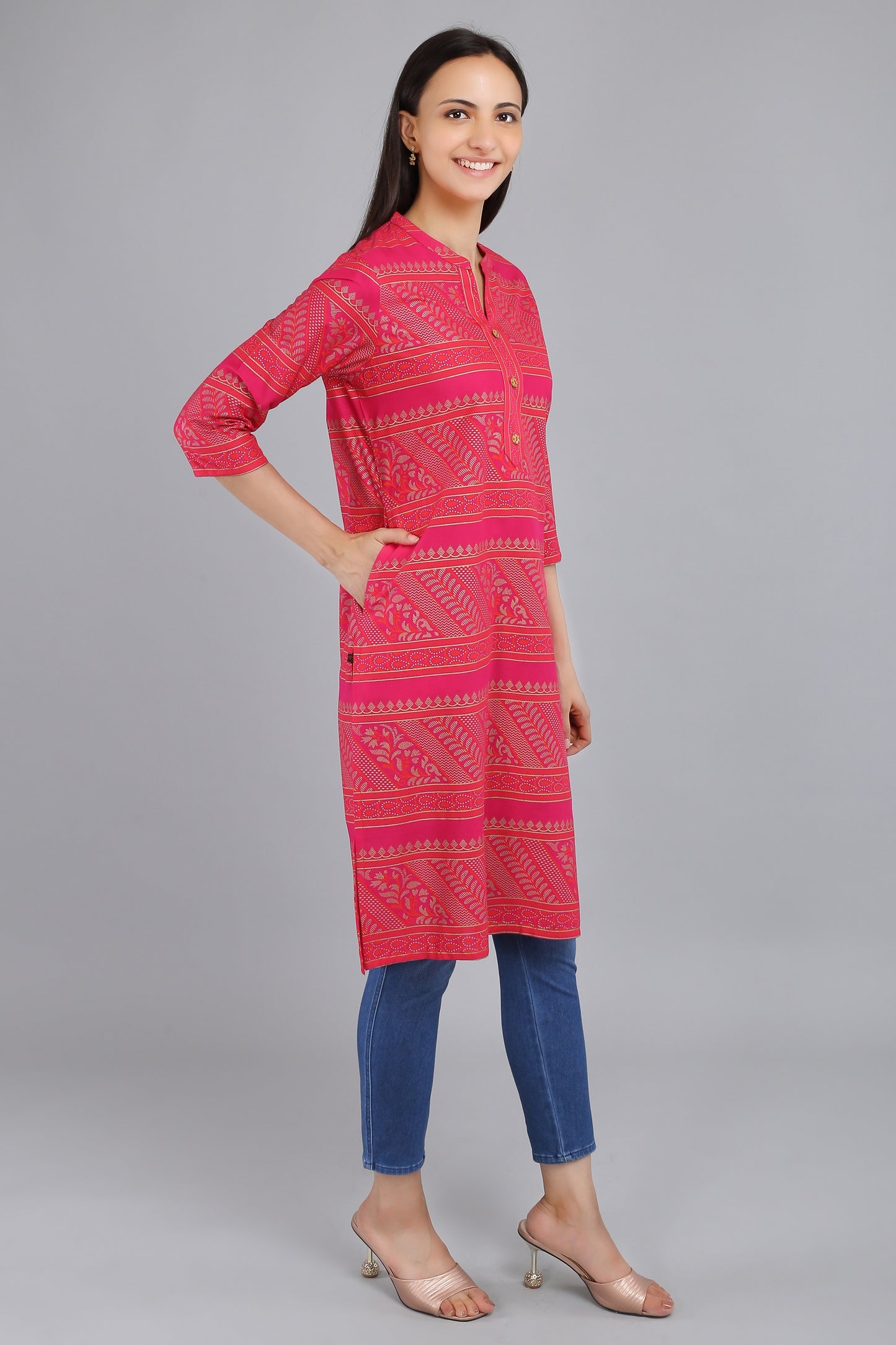 VAPPS Cotton Printed Kurta -  Pink