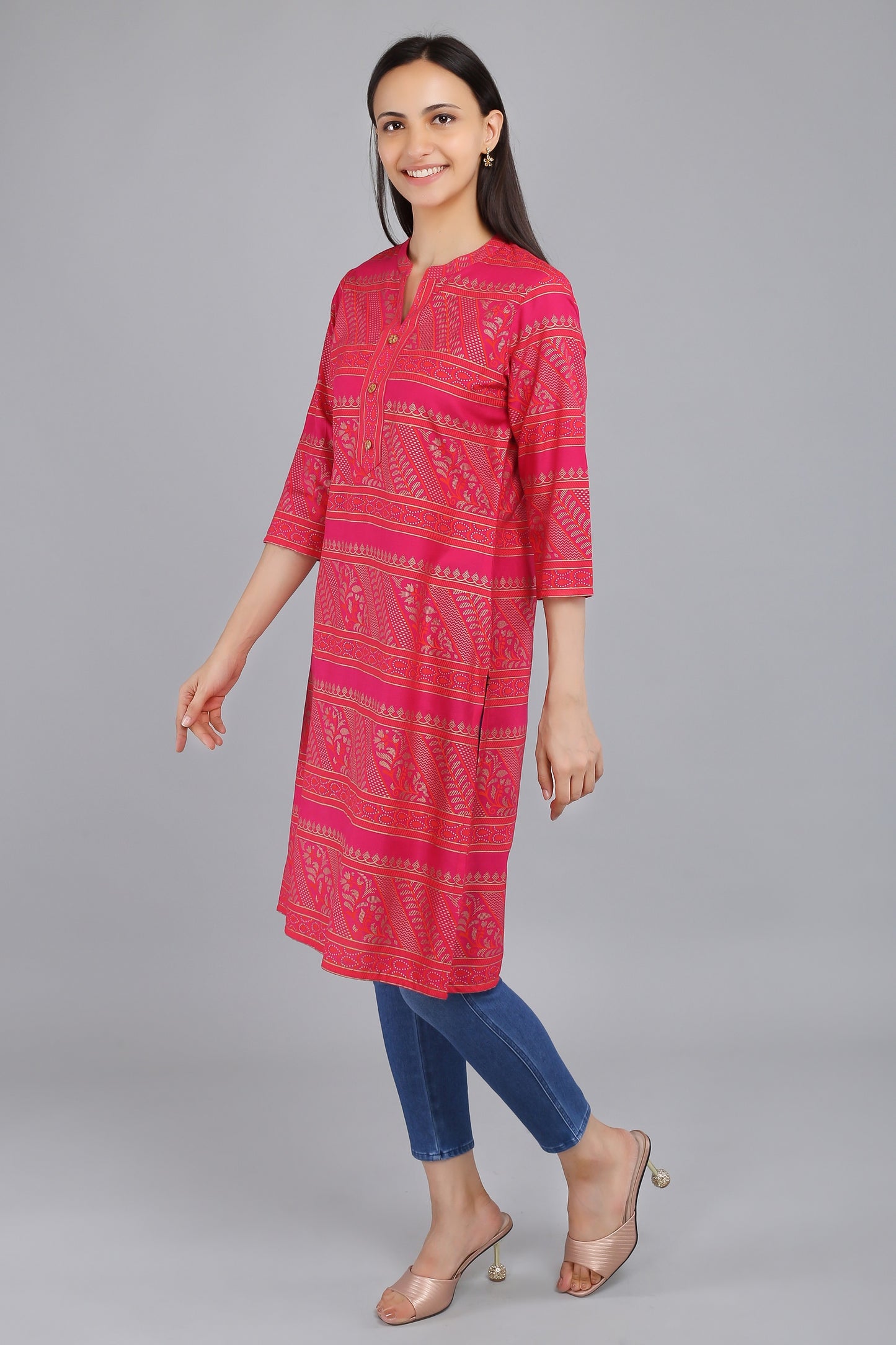 VAPPS Cotton Printed Kurta -  Pink