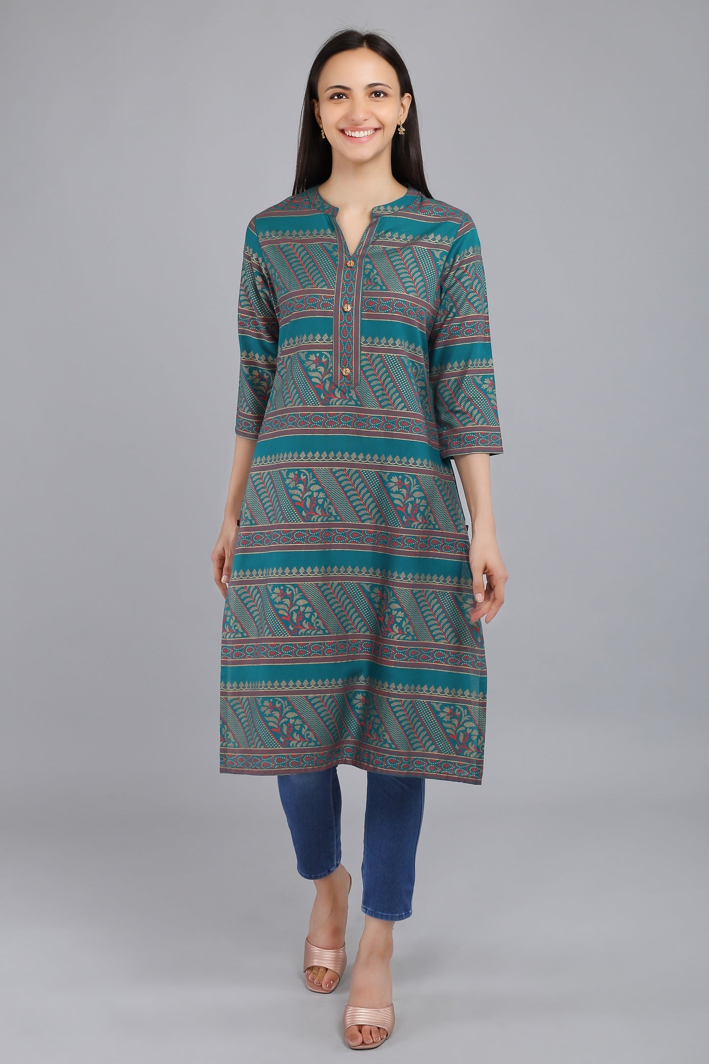 VAPPS Cotton Printed Kurta - Green