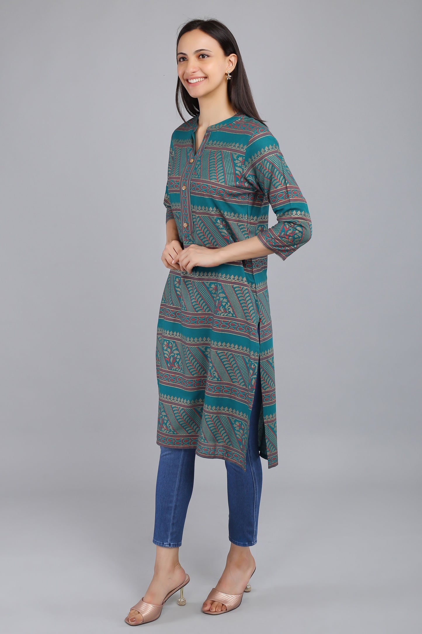 VAPPS Cotton Printed Kurta - Green